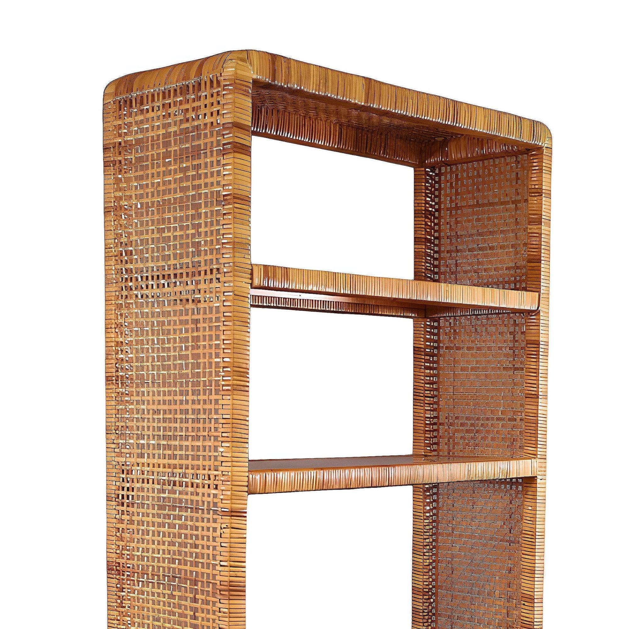 5 Stufen-Etagere aus Schilfrohr und Rattan mit Glasböden von Bielecky Brothers (Geflecht) im Angebot