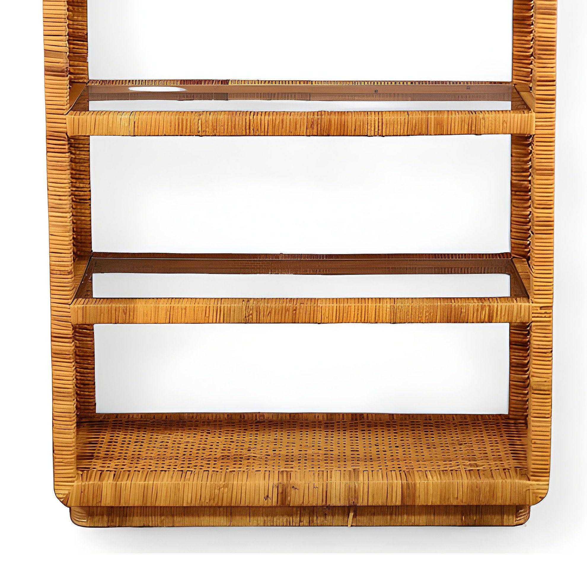 5 Stufen-Etagere aus Schilfrohr und Rattan mit Glasböden von Bielecky Brothers (Ende des 20. Jahrhunderts) im Angebot