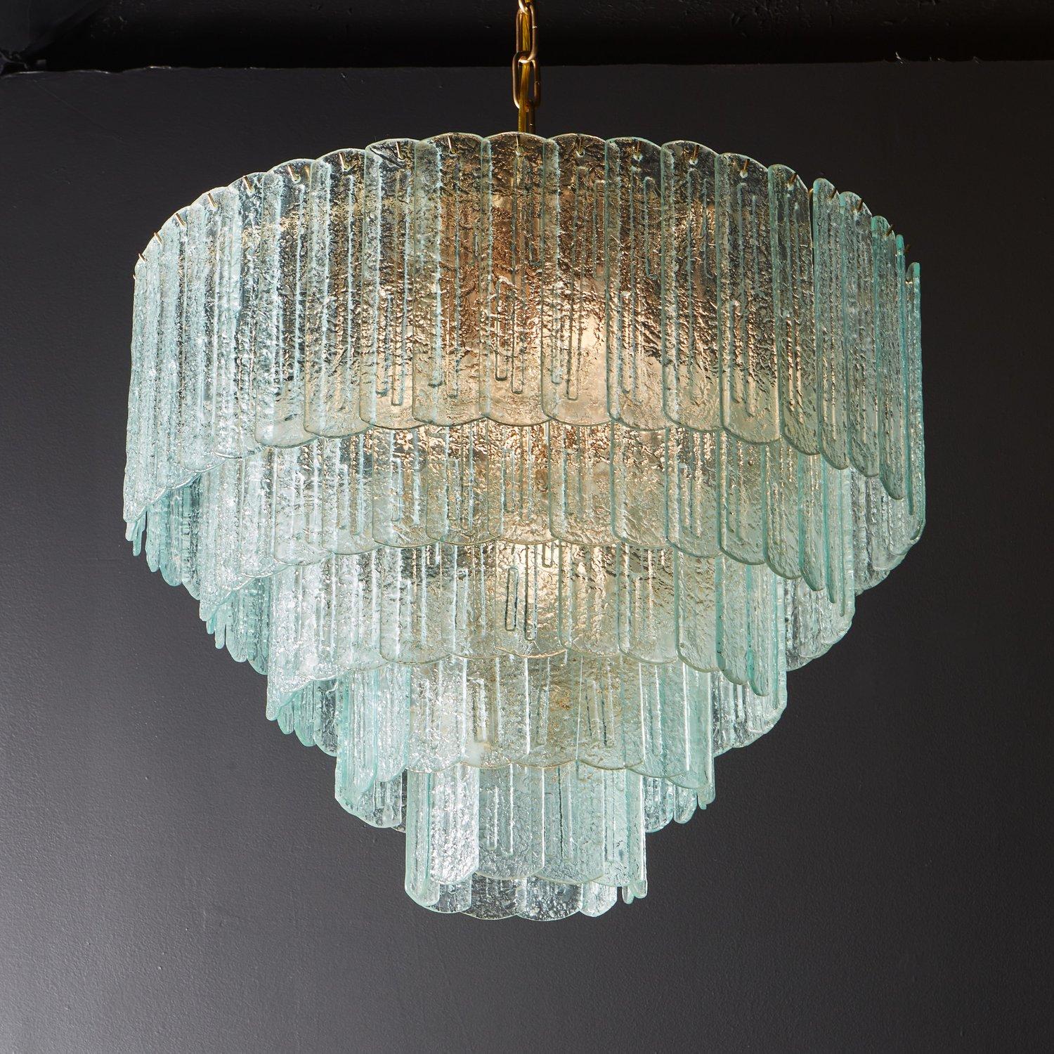 Mid-Century Modern 5-Tier Frosted Murano Glass Chandelier, Italy 20th Century