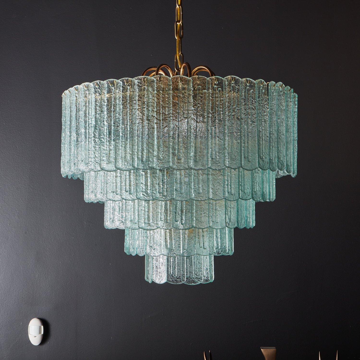 Italian 5-Tier Frosted Murano Glass Chandelier, Italy 20th Century