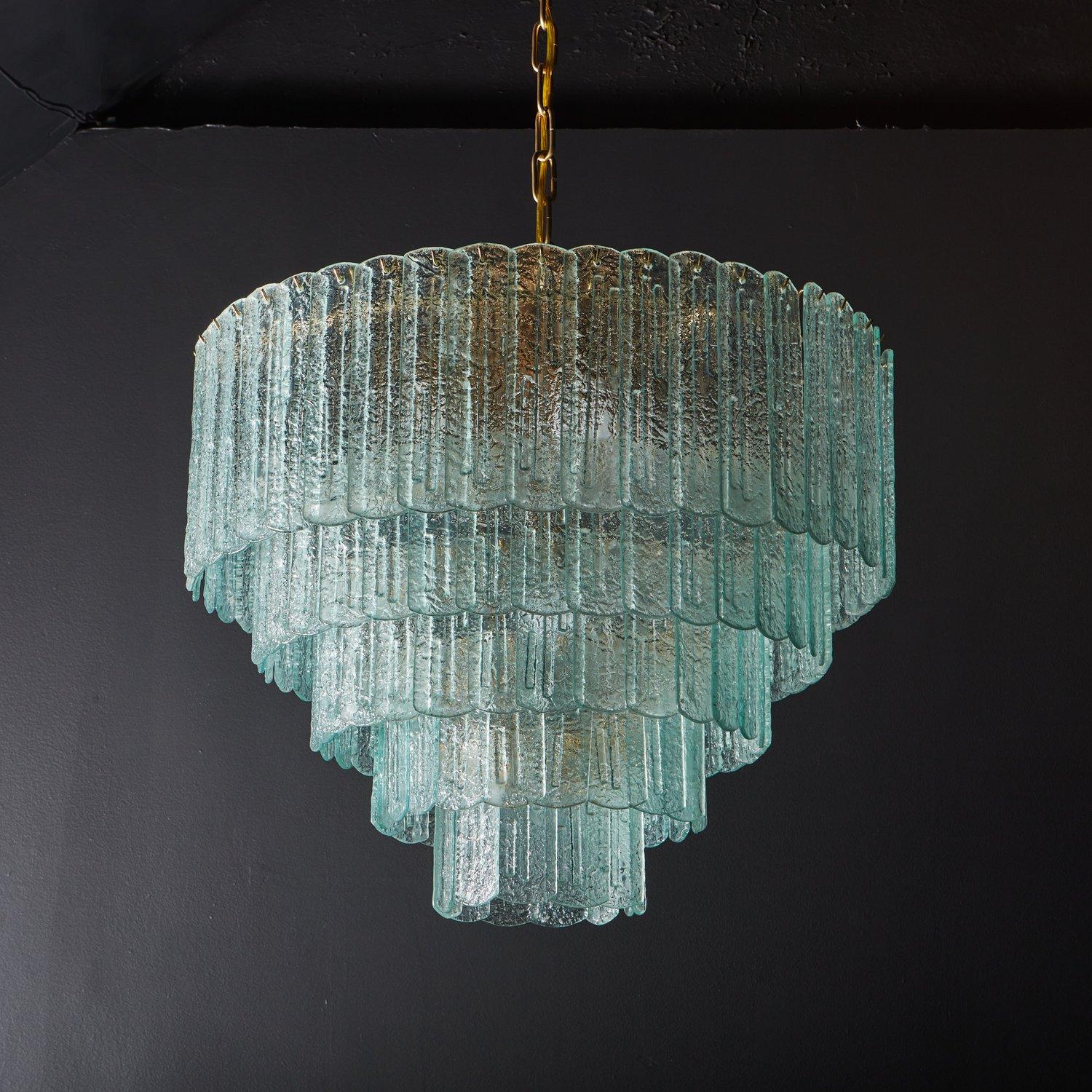 5-Tier Frosted Murano Glass Chandelier, Italy 20th Century In Good Condition In Chicago, IL