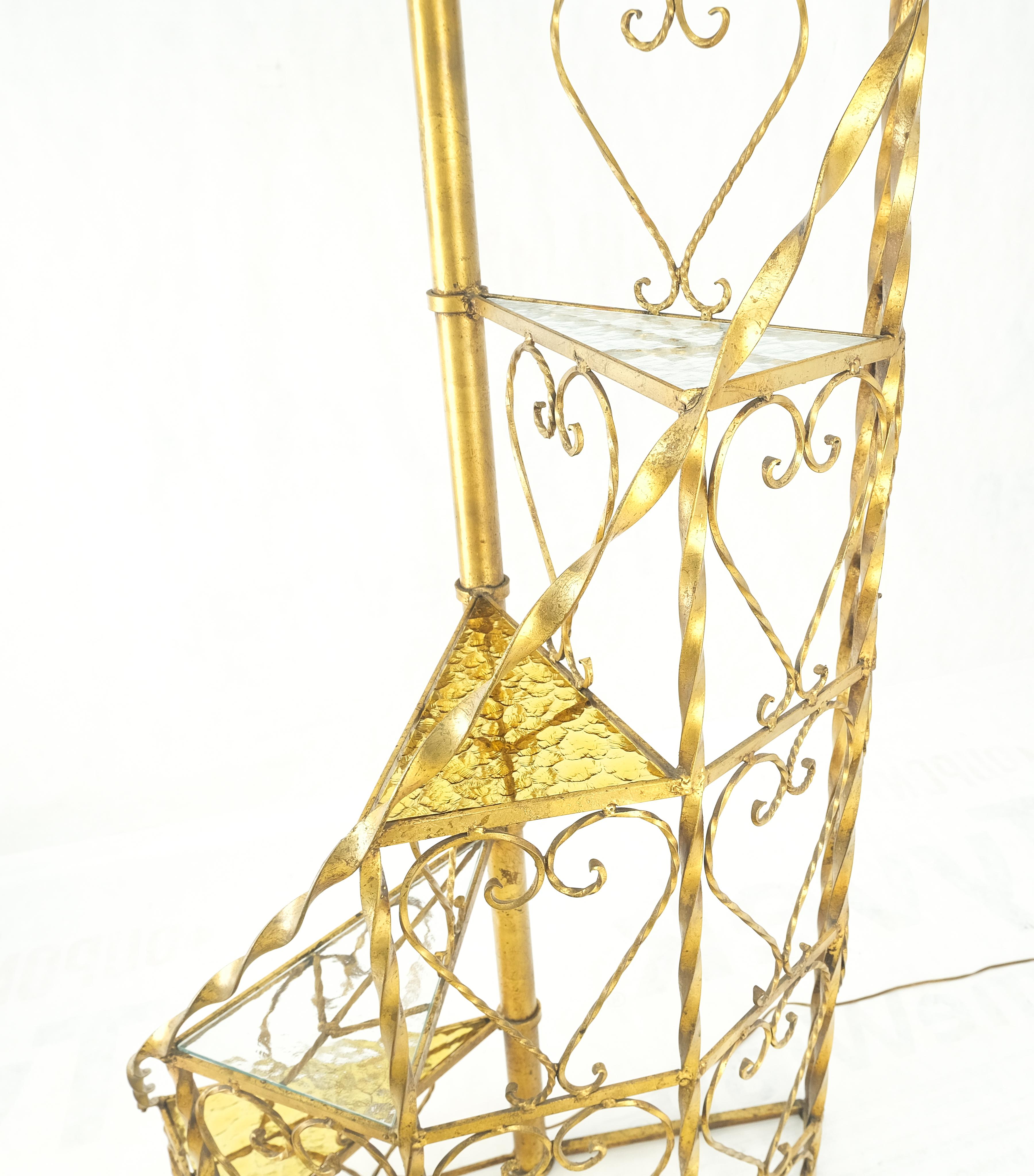 5 tier Gold Gilt Spiral Plant Stand Floor Lamp Lantern Shade Decorative MINT! In Good Condition For Sale In Rockaway, NJ