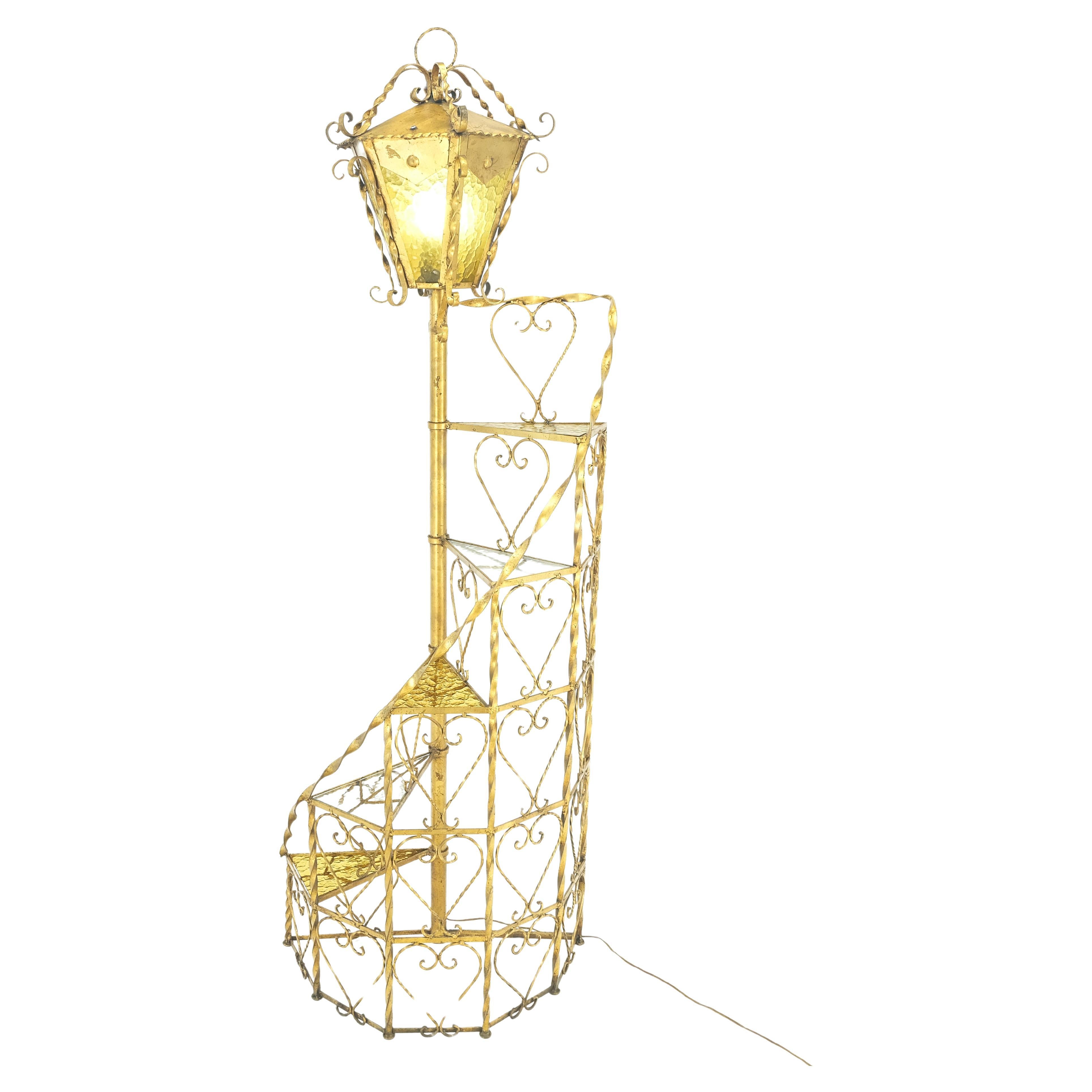 5 tier Gold vergoldet Spiral Plant Stand Floor Lamp Lantern Shade Dekorative MINT! im Angebot