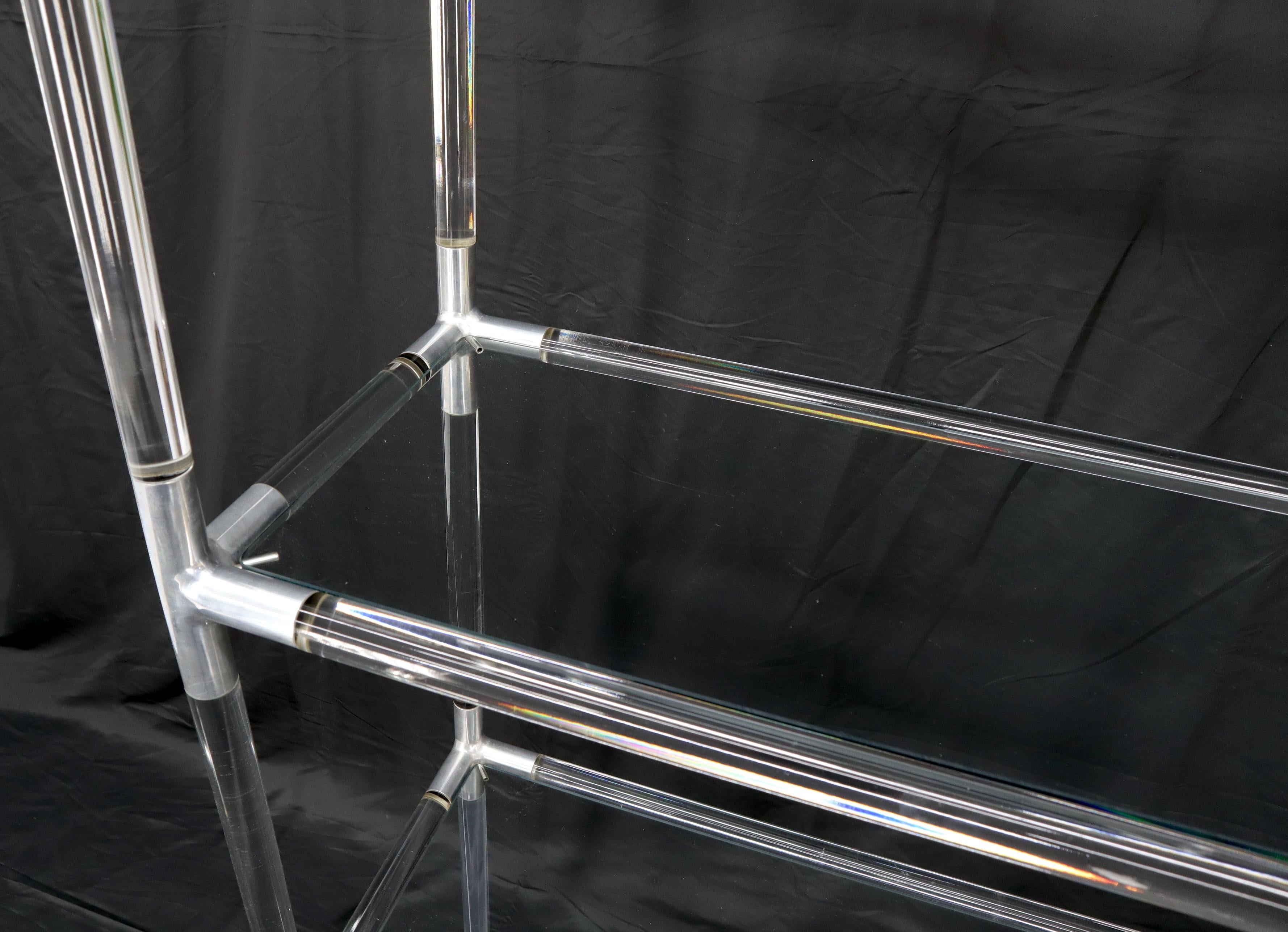 Aluminum 5-Tier Lucite and Glass Mid-Century Modern Étagère Shelf Wall Unit For Sale