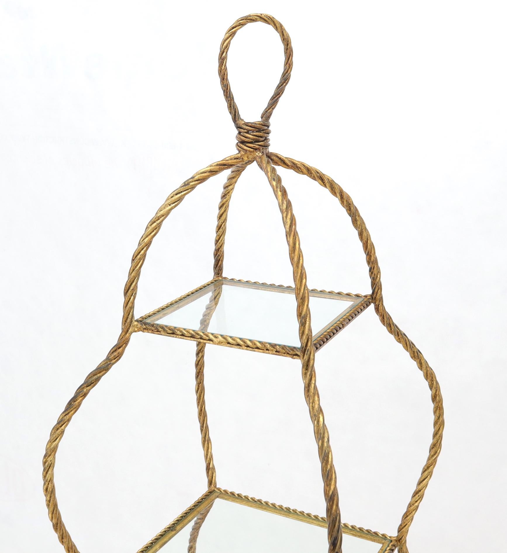 Italian 5-Tier Twisted Metal Gilt Rope Tassel Feet Pyramid Shape Étagère Display Shelf For Sale