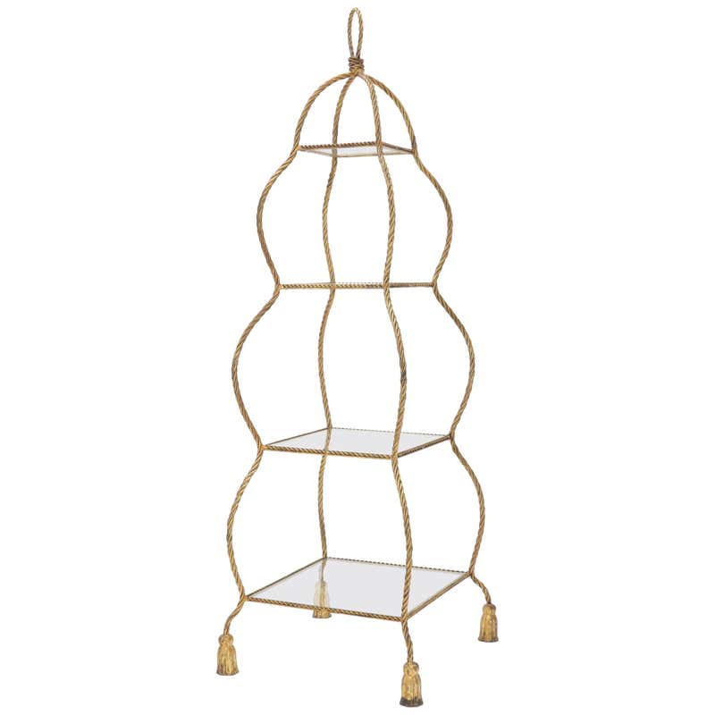 Pair of Italian Gilt Metal Rope and Tassel Étagères For Sale at 1stDibs