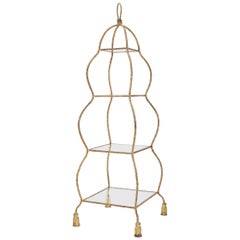 5-Tier Twisted Metal Gilt Rope Tassel Feet Pyramid Shape Étagère Display Shelf