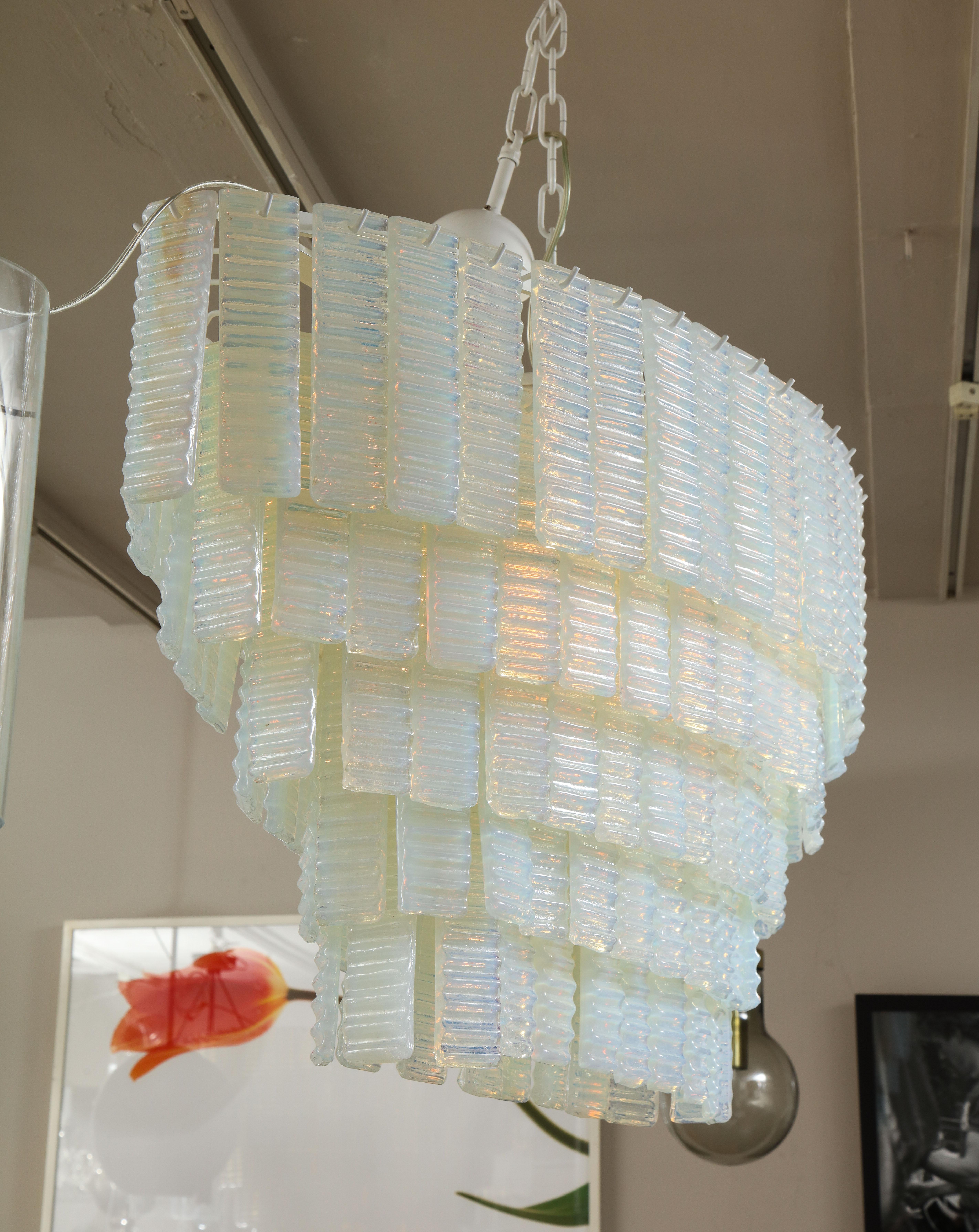 Custom 5 Tiered Corrugated Opalescent Murano Glass Chandelier in Oval Shape For Sale 2