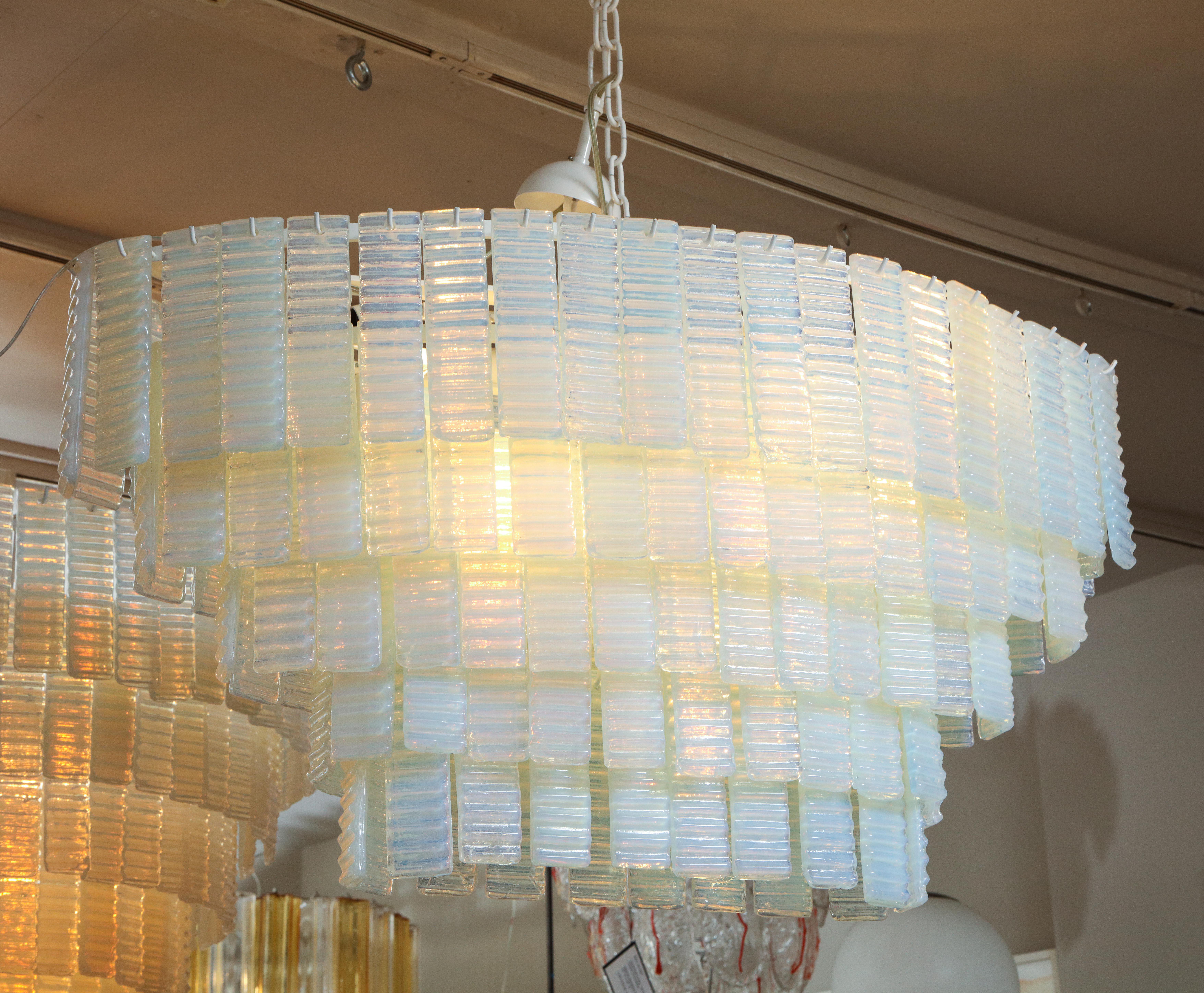 Custom 5 Tiered Corrugated Opalescent Murano Glass Chandelier in Oval Shape For Sale 3