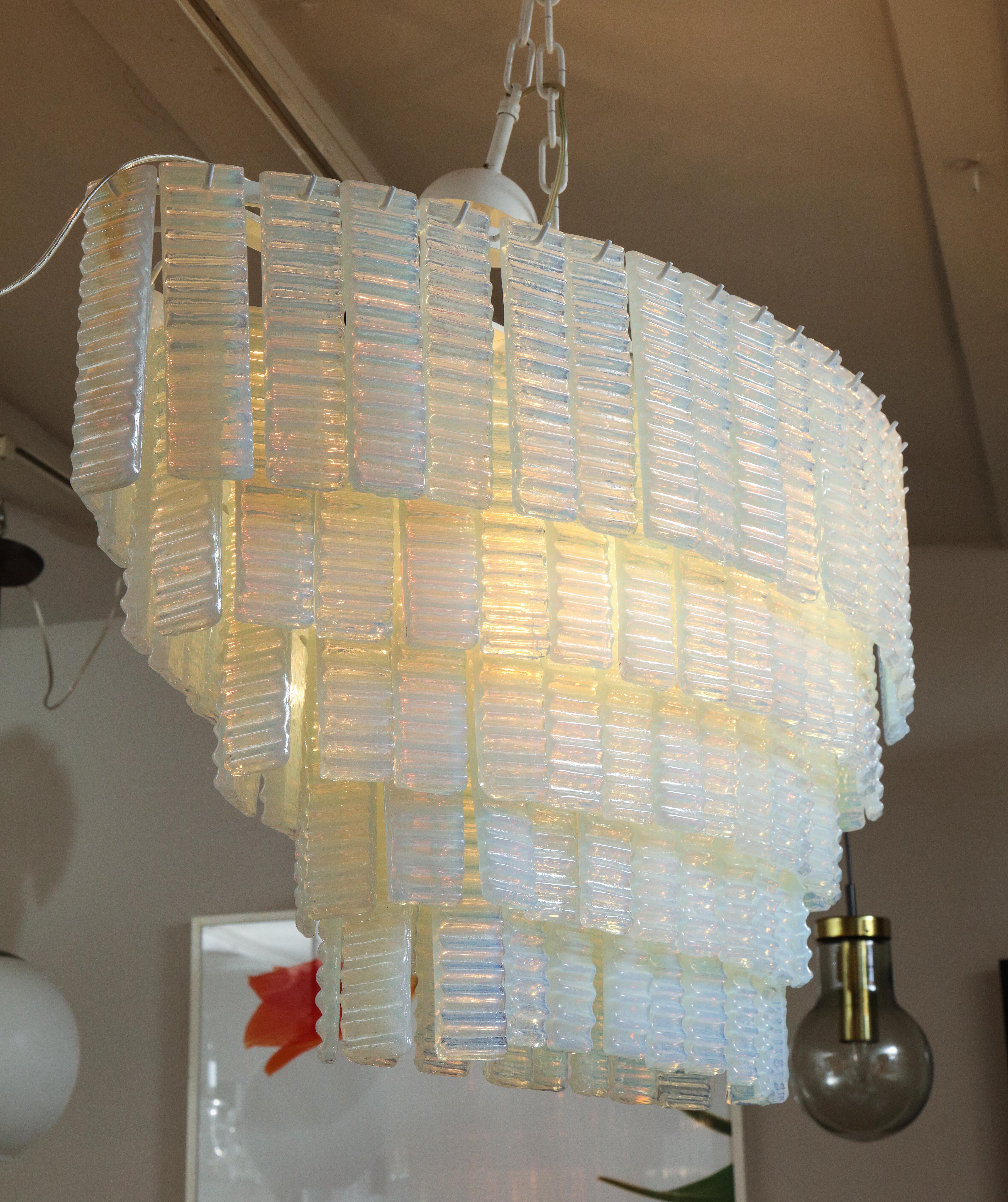 Custom 5 Tiered Corrugated Opalescent Murano Glass Chandelier in Oval Shape For Sale 4
