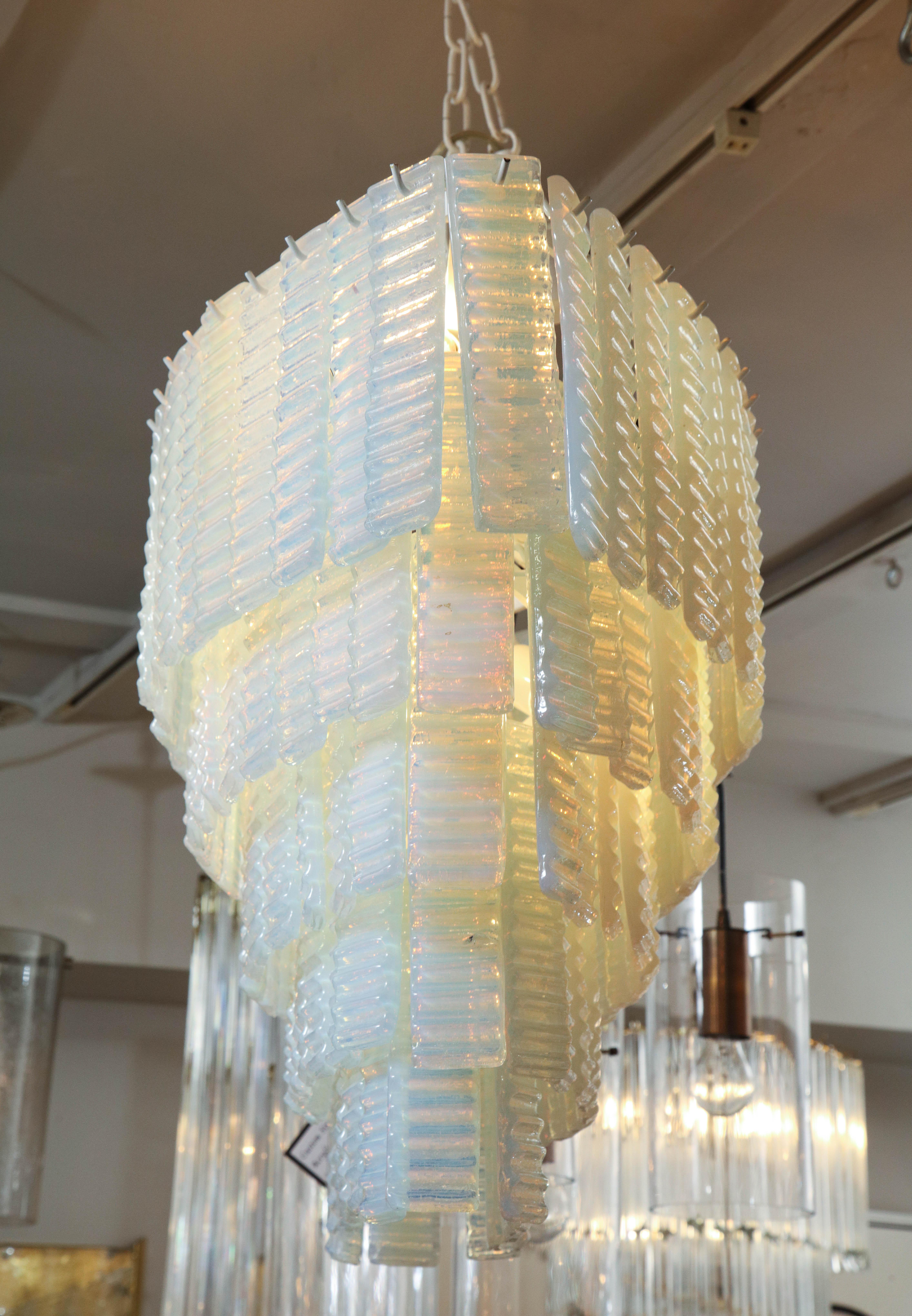 Custom 5 Tiered Corrugated Opalescent Murano Glass Chandelier in Oval Shape For Sale 5