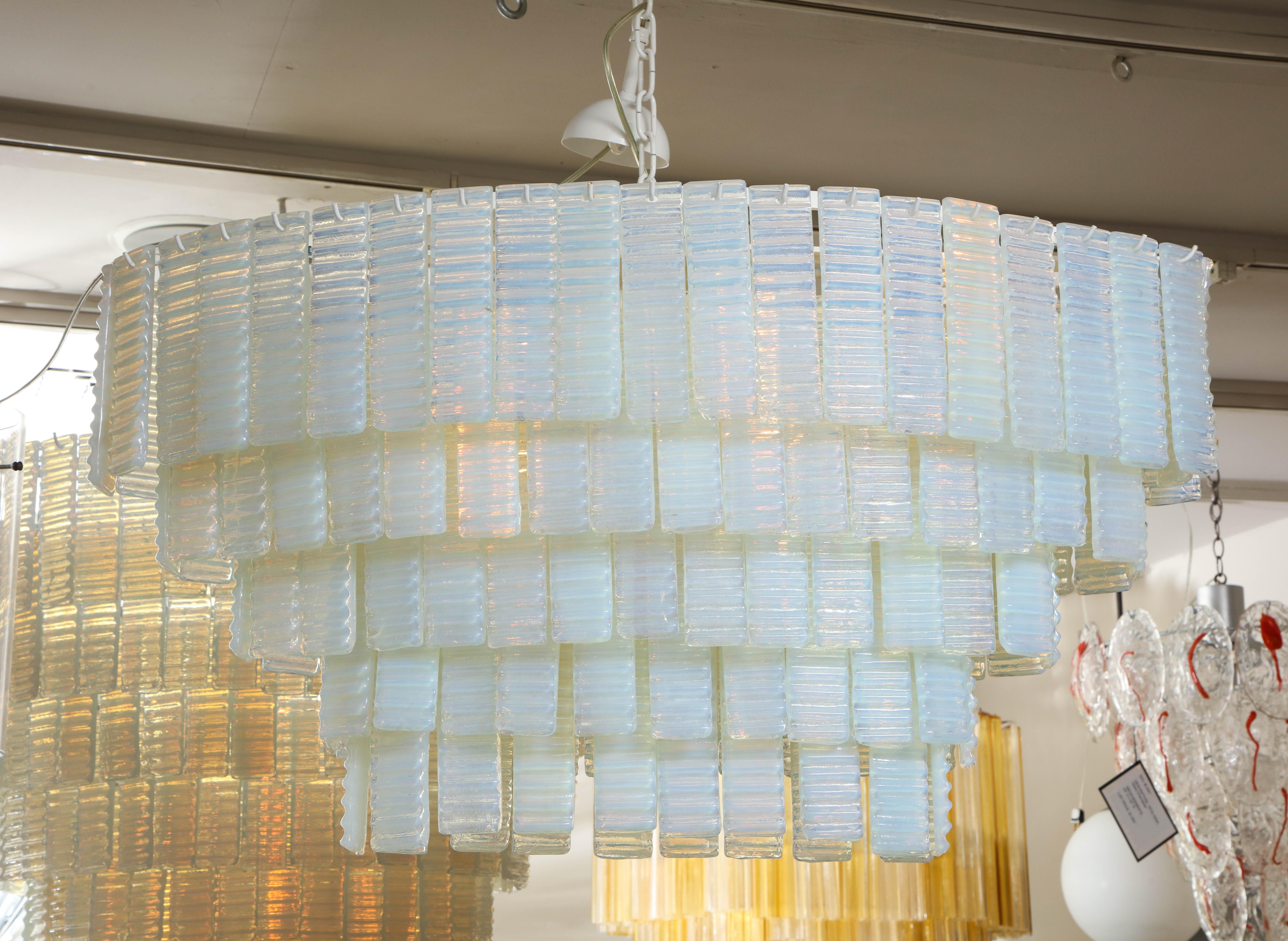 Custom 5 Tiered Corrugated Opalescent Murano Glass Chandelier in Oval Shape In New Condition For Sale In New York, NY