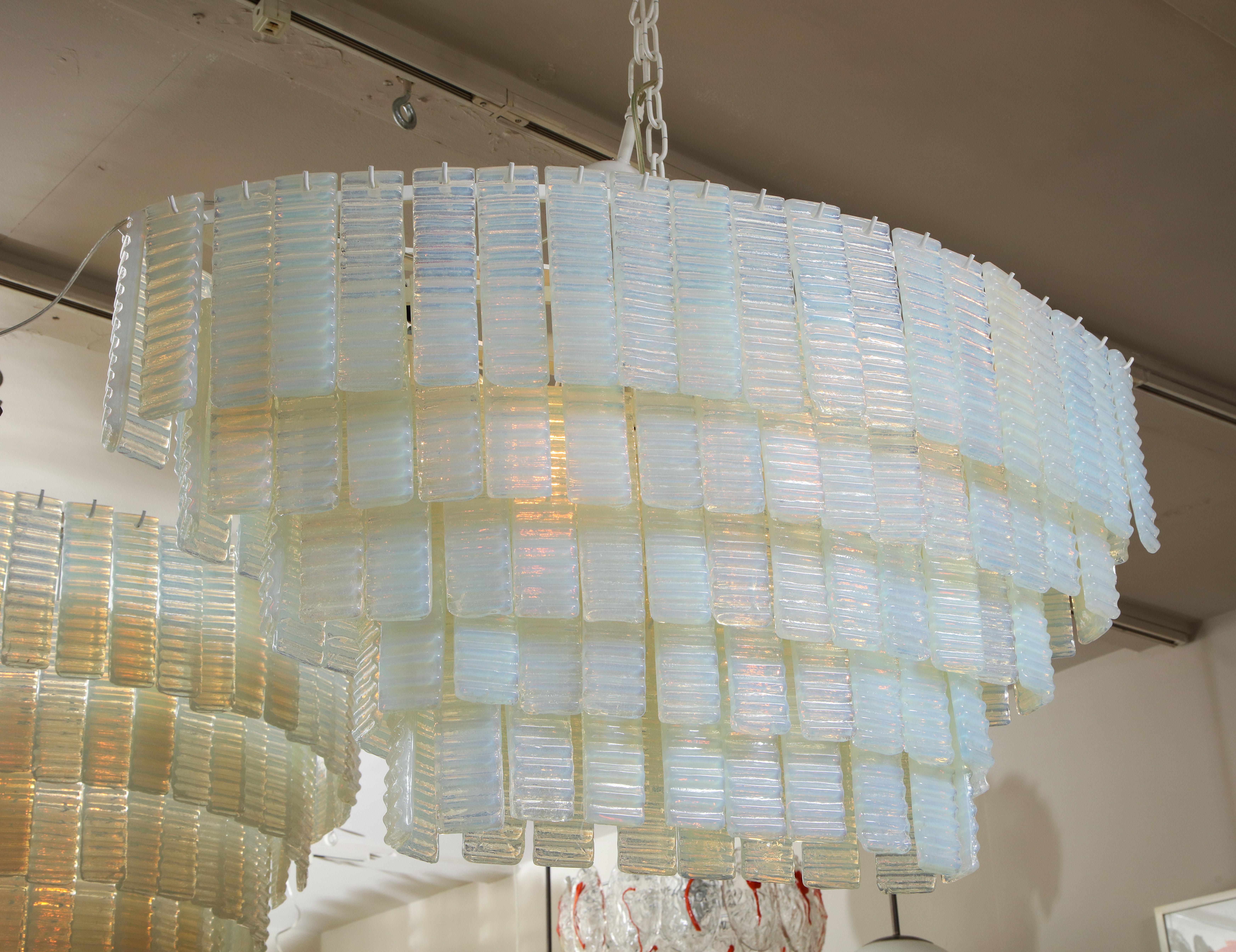 Custom 5 Tiered Corrugated Opalescent Murano Glass Chandelier in Oval Shape For Sale 1