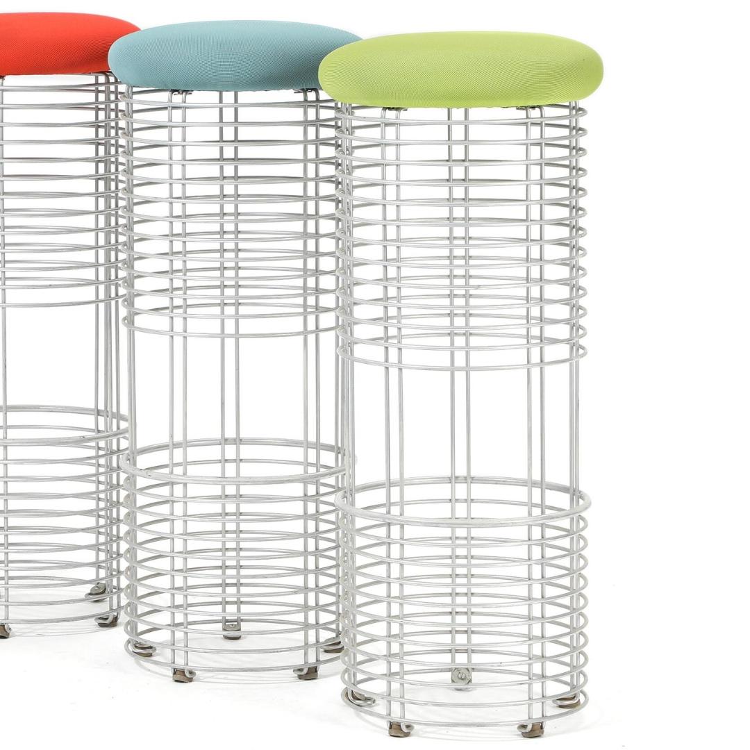 Brutalist 5 Verner Panton XDesign Bar Stools, Wire Body & Wool Seats in Various Colours For Sale