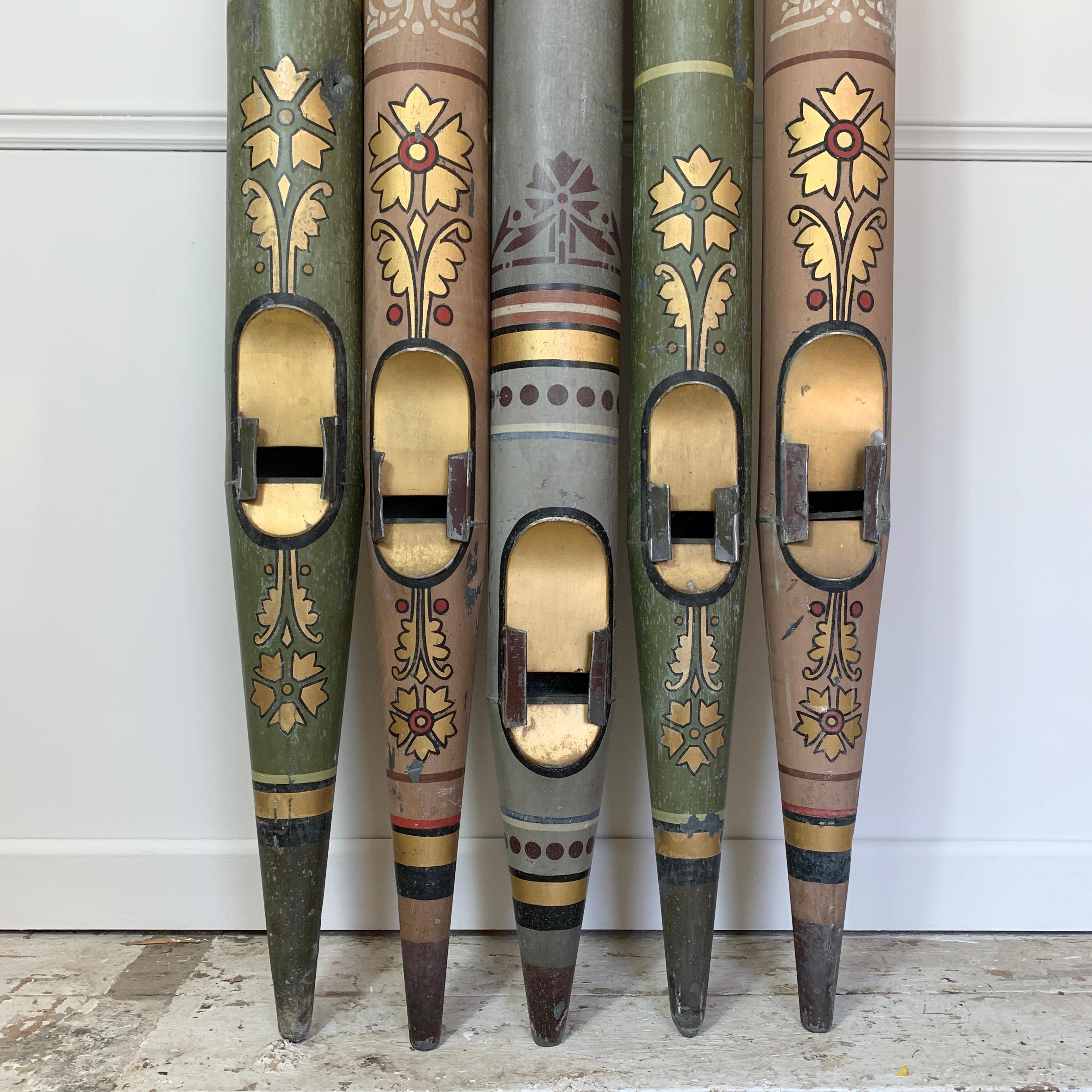British 5 Victorian Church Organ Pipes, circa 1860s