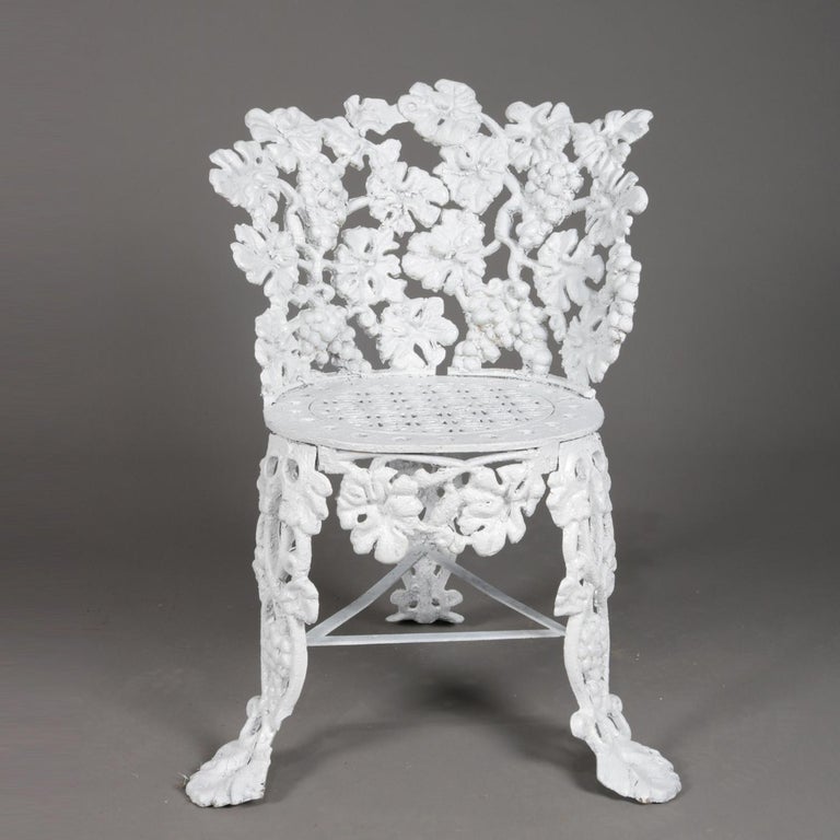 5 Victorian White Painted Cast Iron Grape and Leaf Garden Chairs, 20th