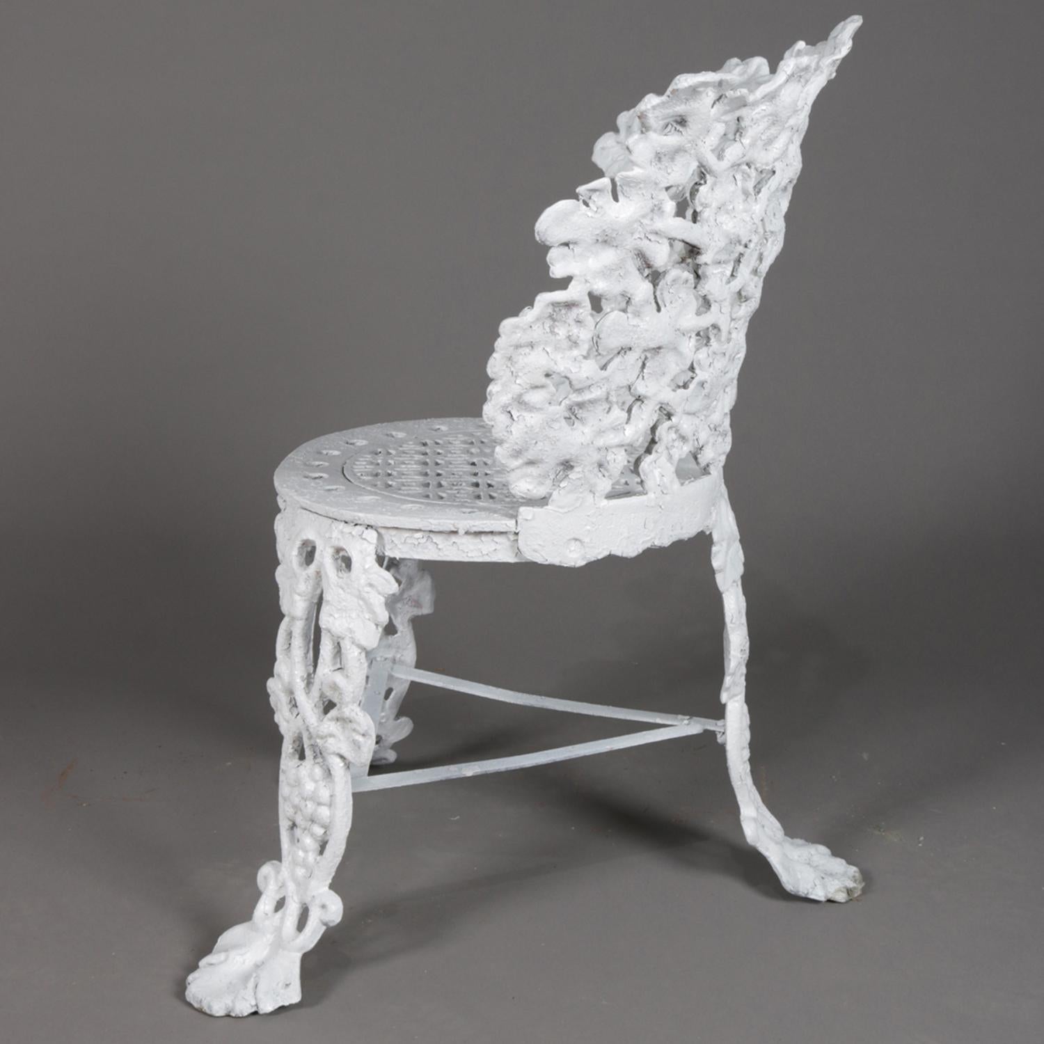 High Victorian 5 Victorian White Painted Cast Iron Grape and Leaf Garden Chairs, 20th Century