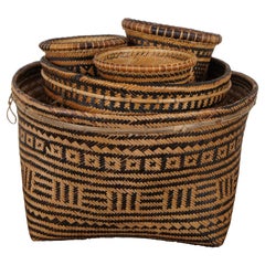 5 Vintage Brazilian South American Two Tone Harvest Baskets Bohemian Cachepots