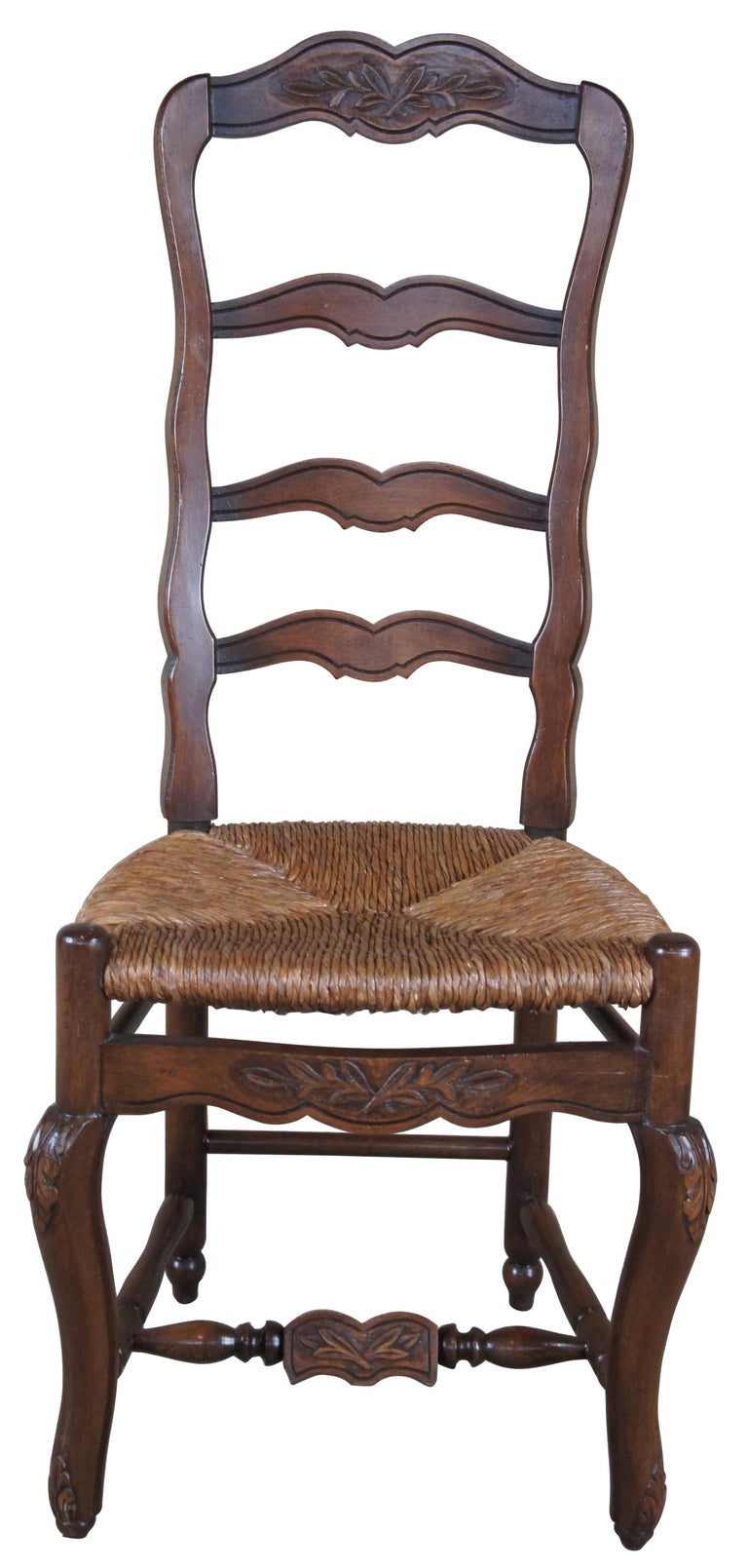 5 Vintage Country French Ladderback Dining Chairs Rush Seat Farmhouse Provincial at 1stDibs