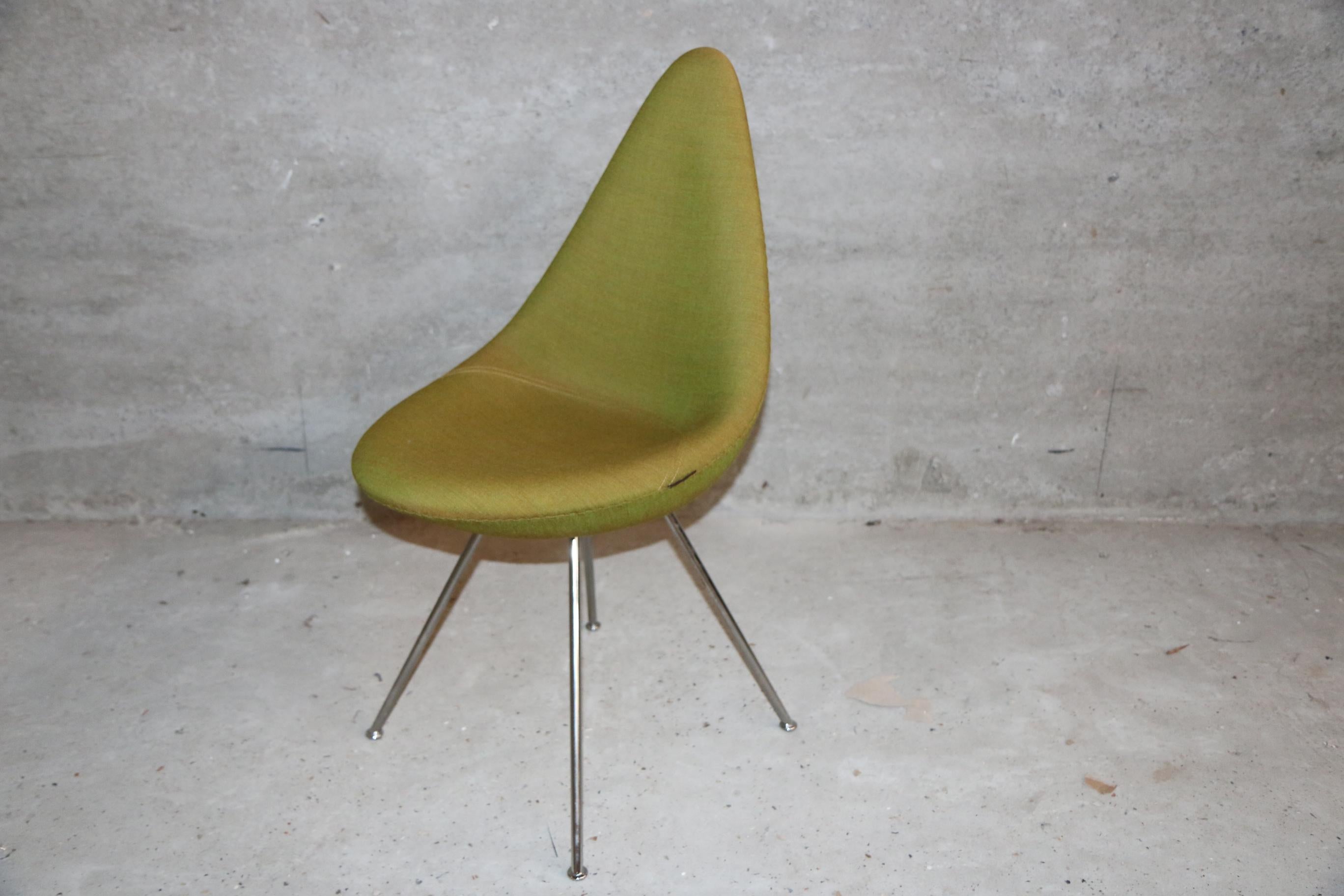 Mid-Century Modern 5 Vintage Drop Chairs by Fritz Hansen in Olive Green Fabric