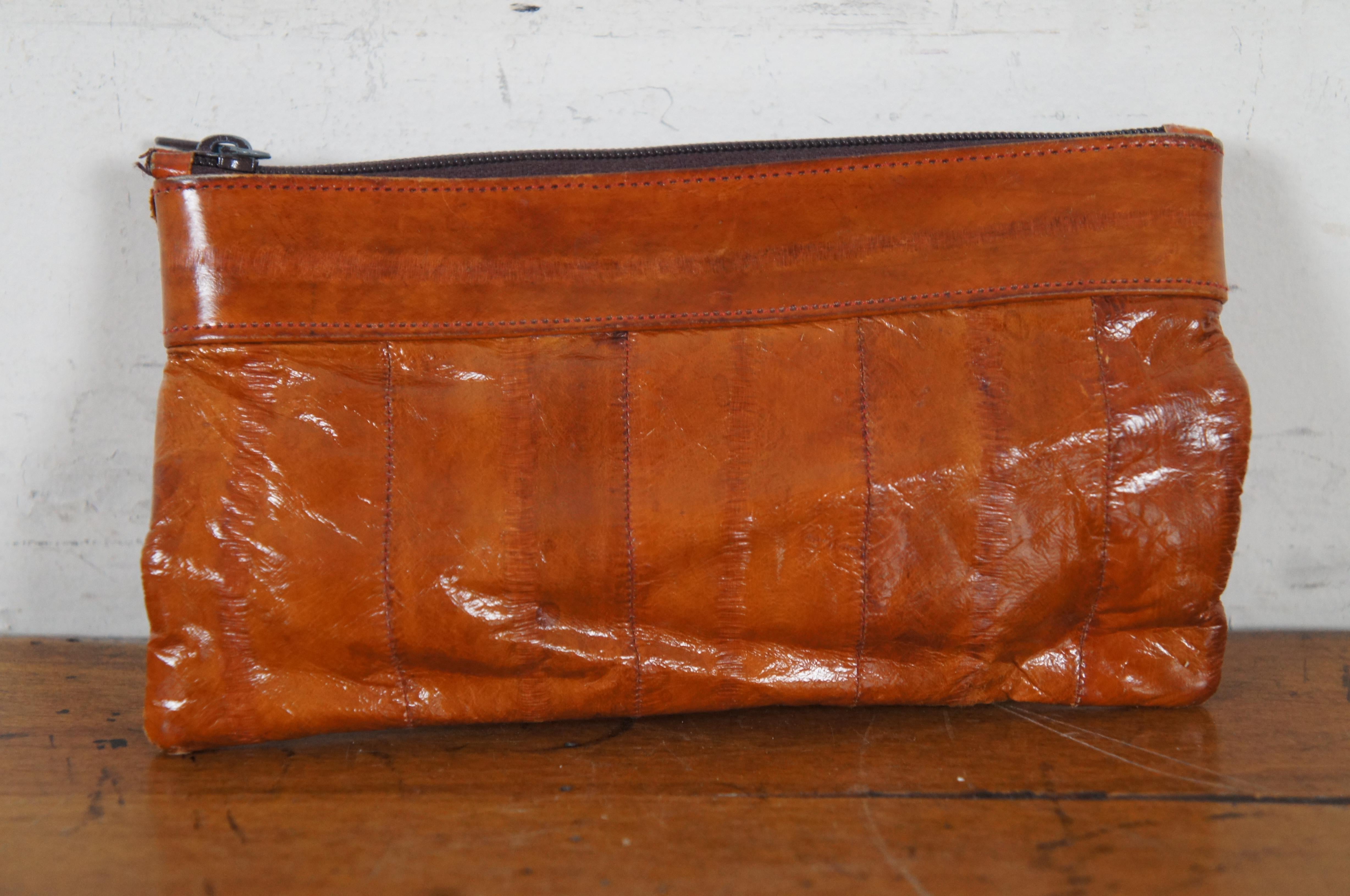 20th Century 5 Vintage Eel Skin Soft Leather Clutch Coin Purses Billfold Wallet Pouch Bag For Sale