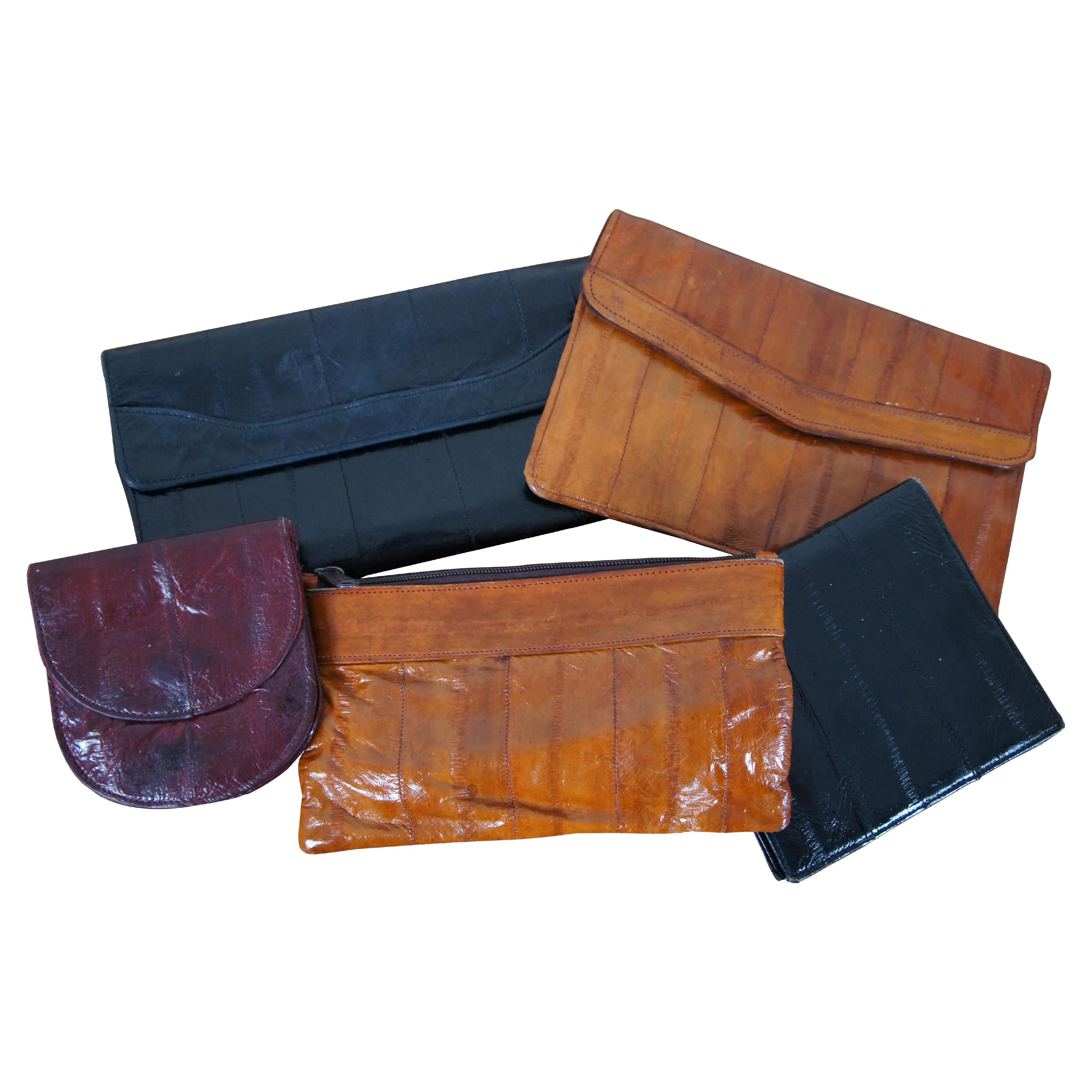 5 Vintage Eel Skin Soft Leather Clutch Coin Purses Billfold Wallet Pouch Bag For Sale