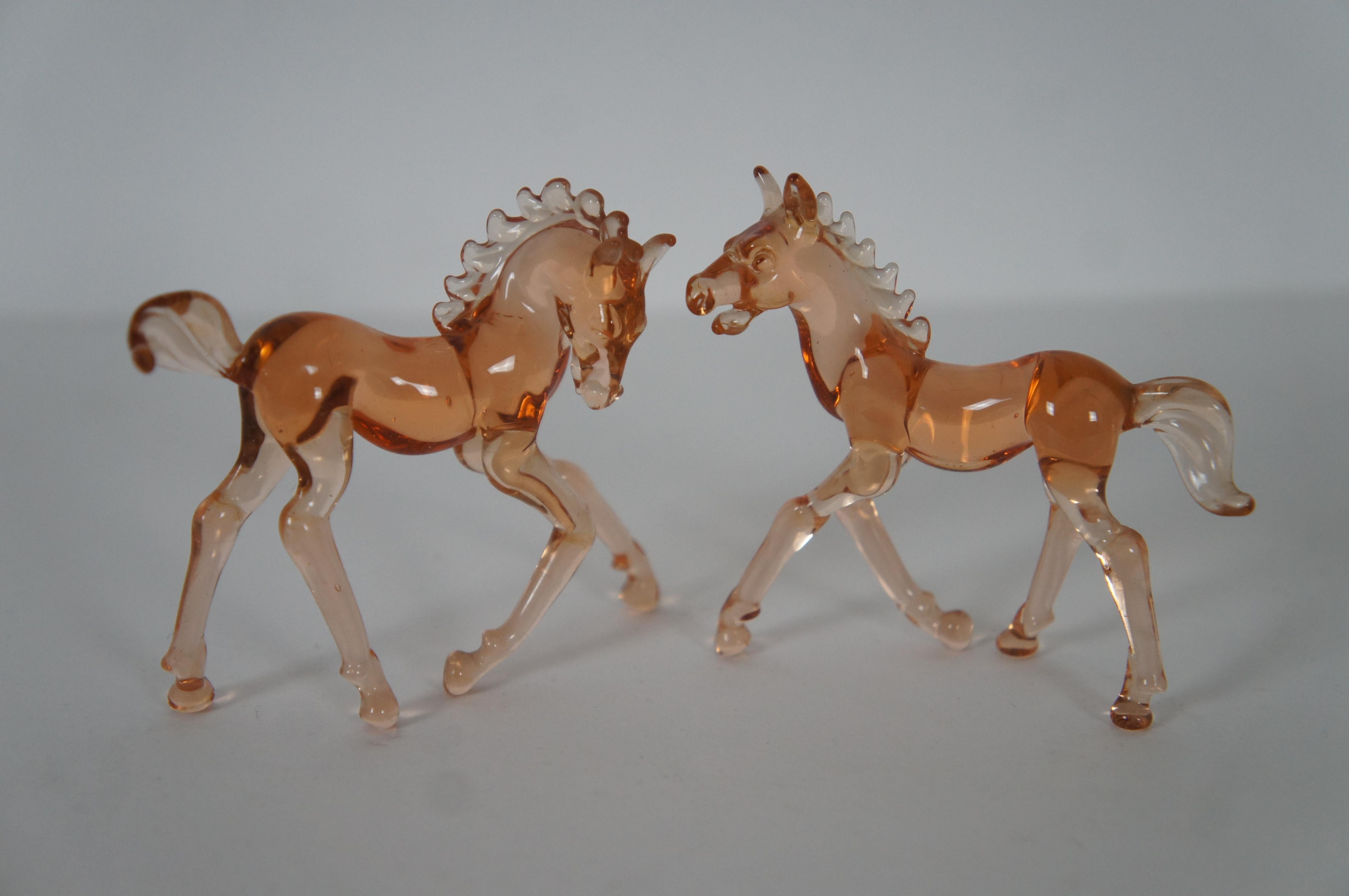 Blown Glass 5 Vintage Hand Blown Amber Art Glass Animals Equestrian Horse Bengal Tiger 3