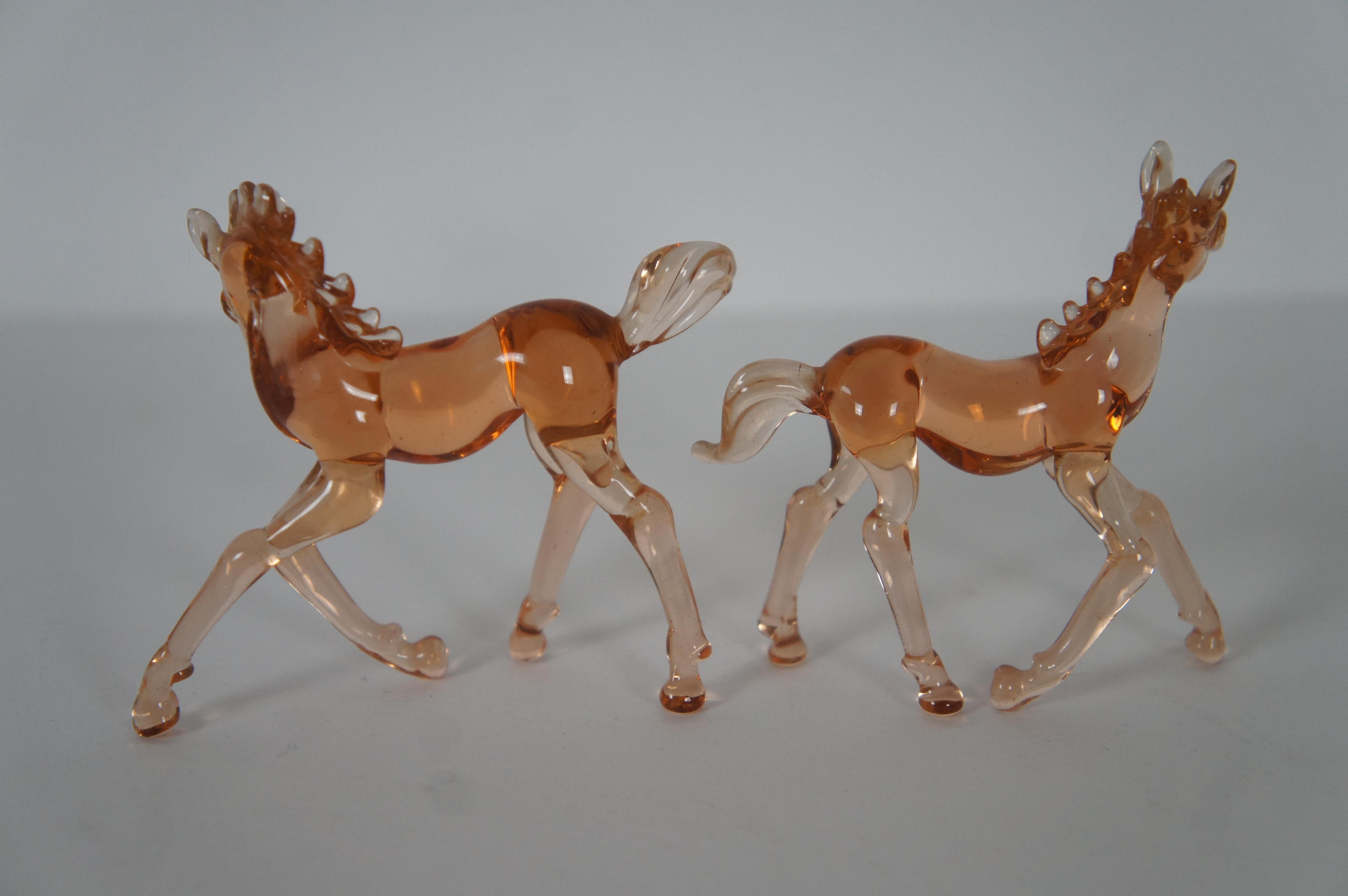 5 Vintage Hand Blown Amber Art Glass Animals Equestrian Horse Bengal Tiger 3