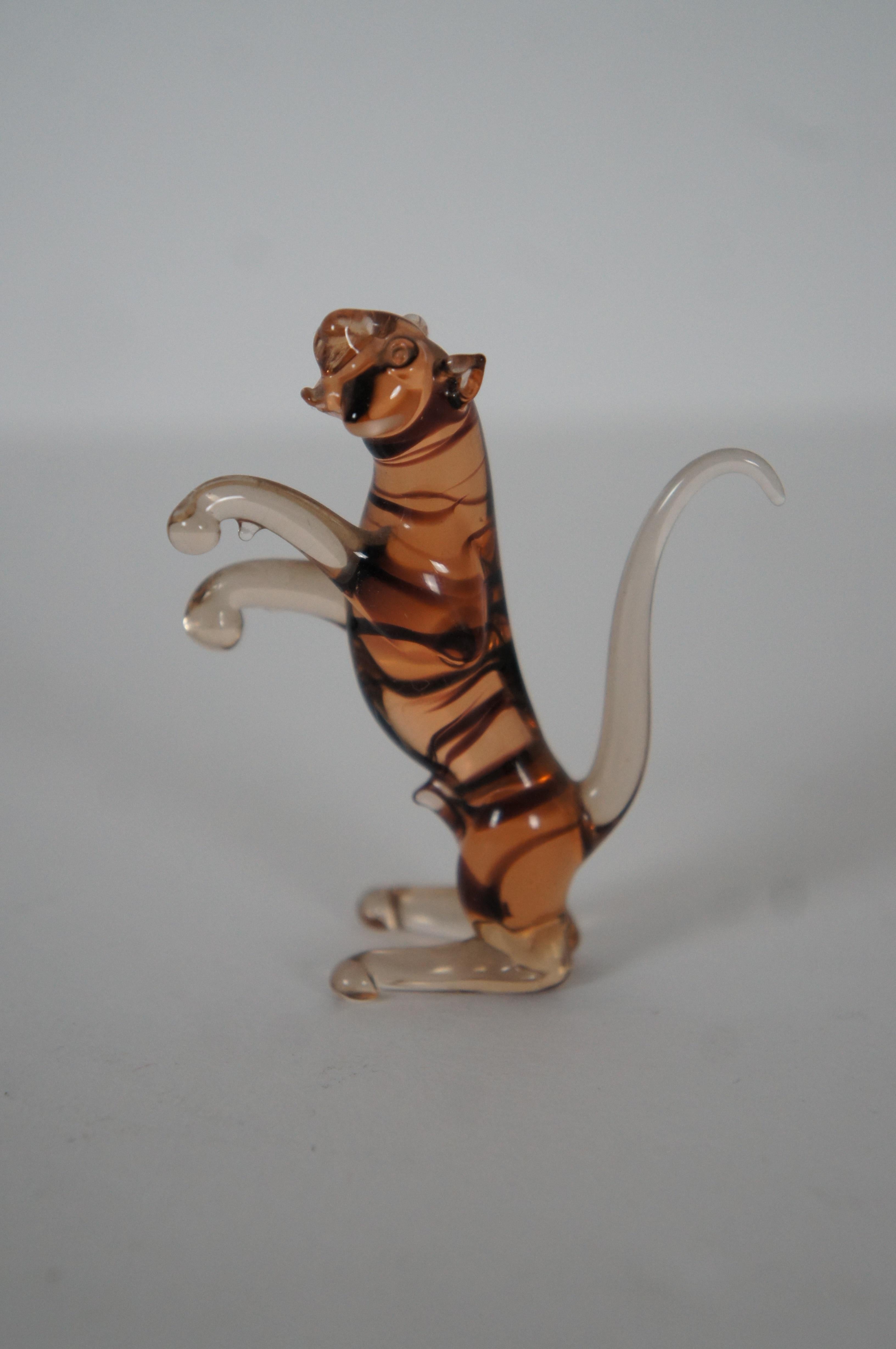 5 Vintage Hand Blown Amber Art Glass Animals Equestrian Horse Bengal Tiger 3