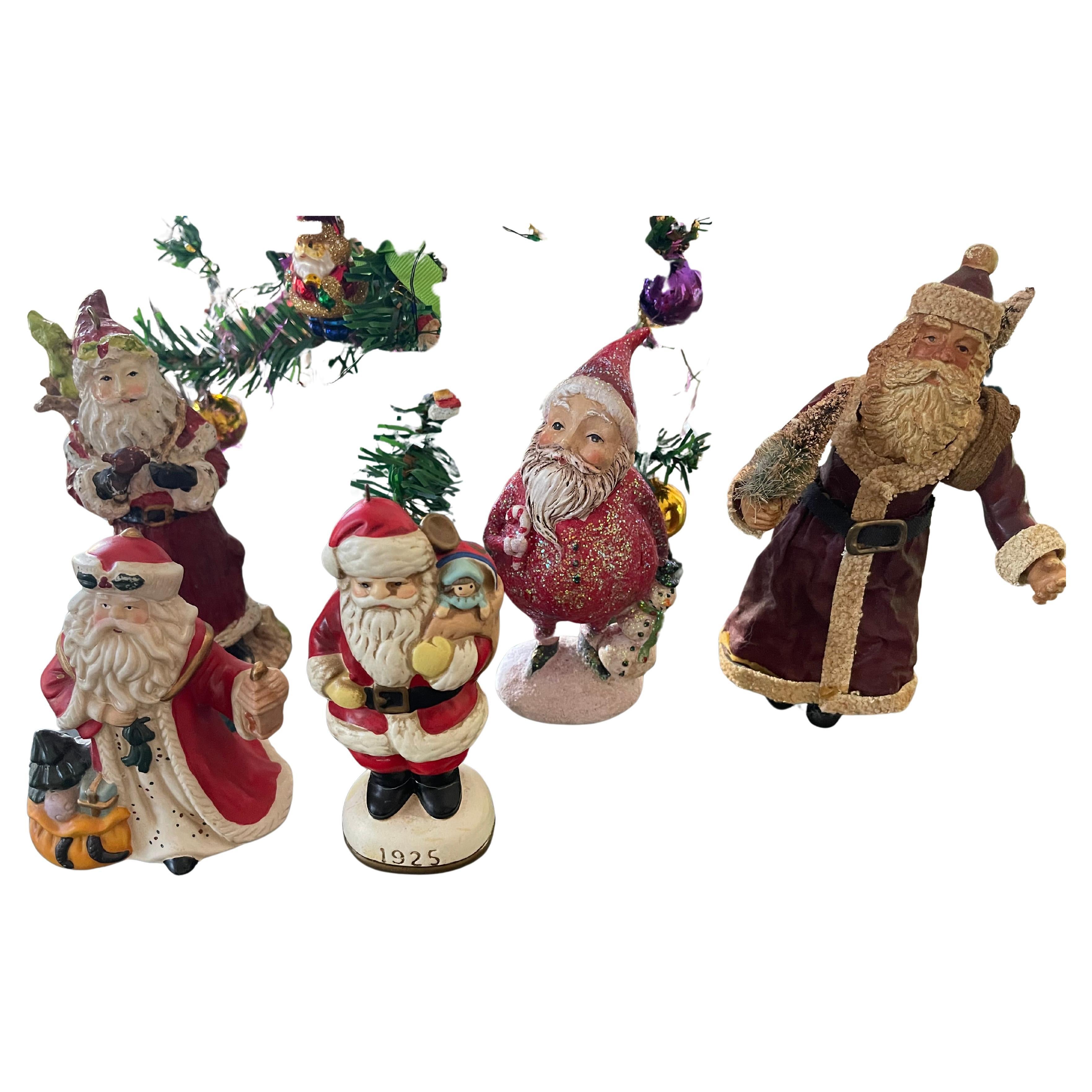 5 Vintage Santa Claus Holiday Figurines-Sane Day Shipping