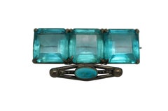 5 Vintage Silver & Turquoise Pins Brooches Rhinestone Zuni Southwestern