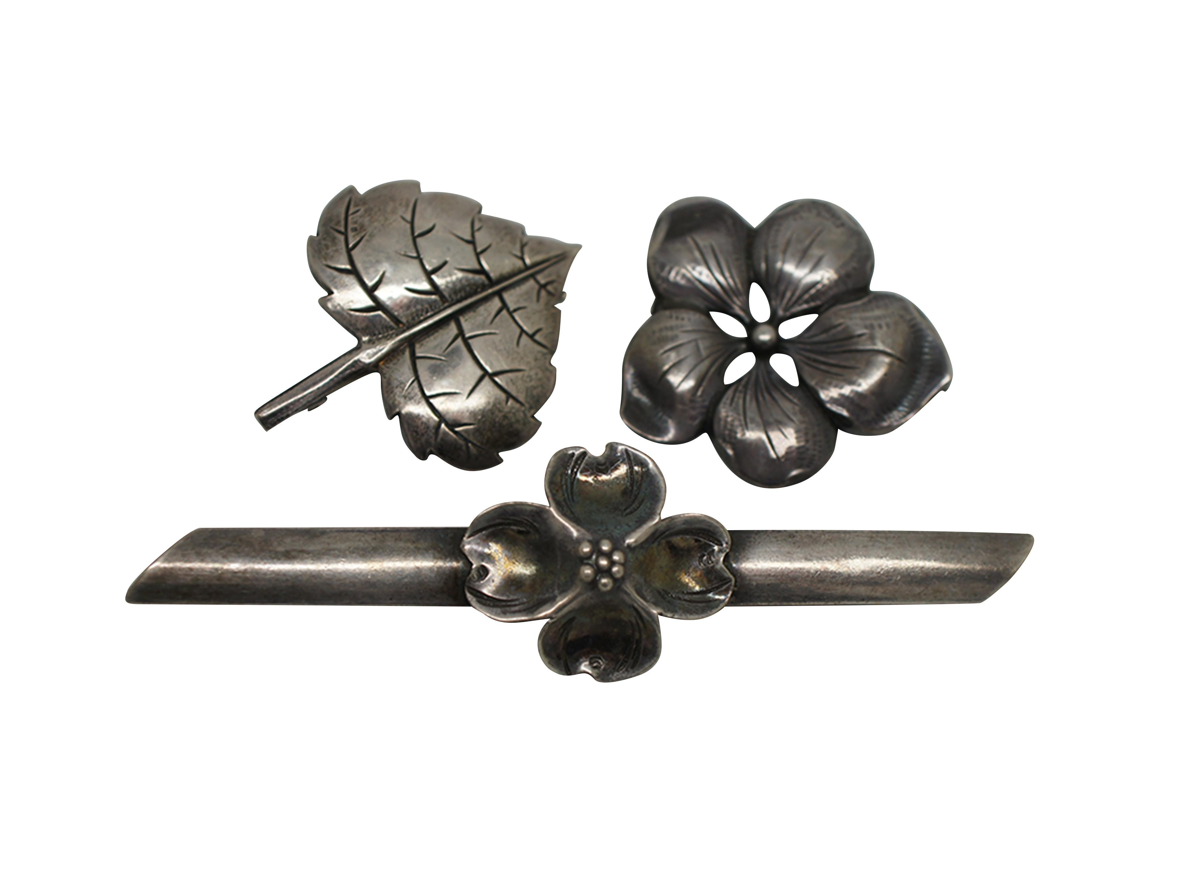 5 Vintage Sterling Silver Brooch Pins Lore NYE Dogwood Flower Pear 55g In Good Condition For Sale In Dayton, OH