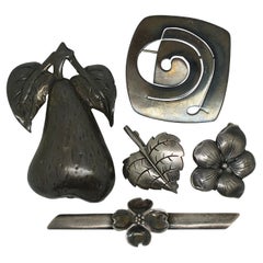 5 Vintage Sterling Silver Brooch Pins Lore NYE Dogwood Flower Pear 55g