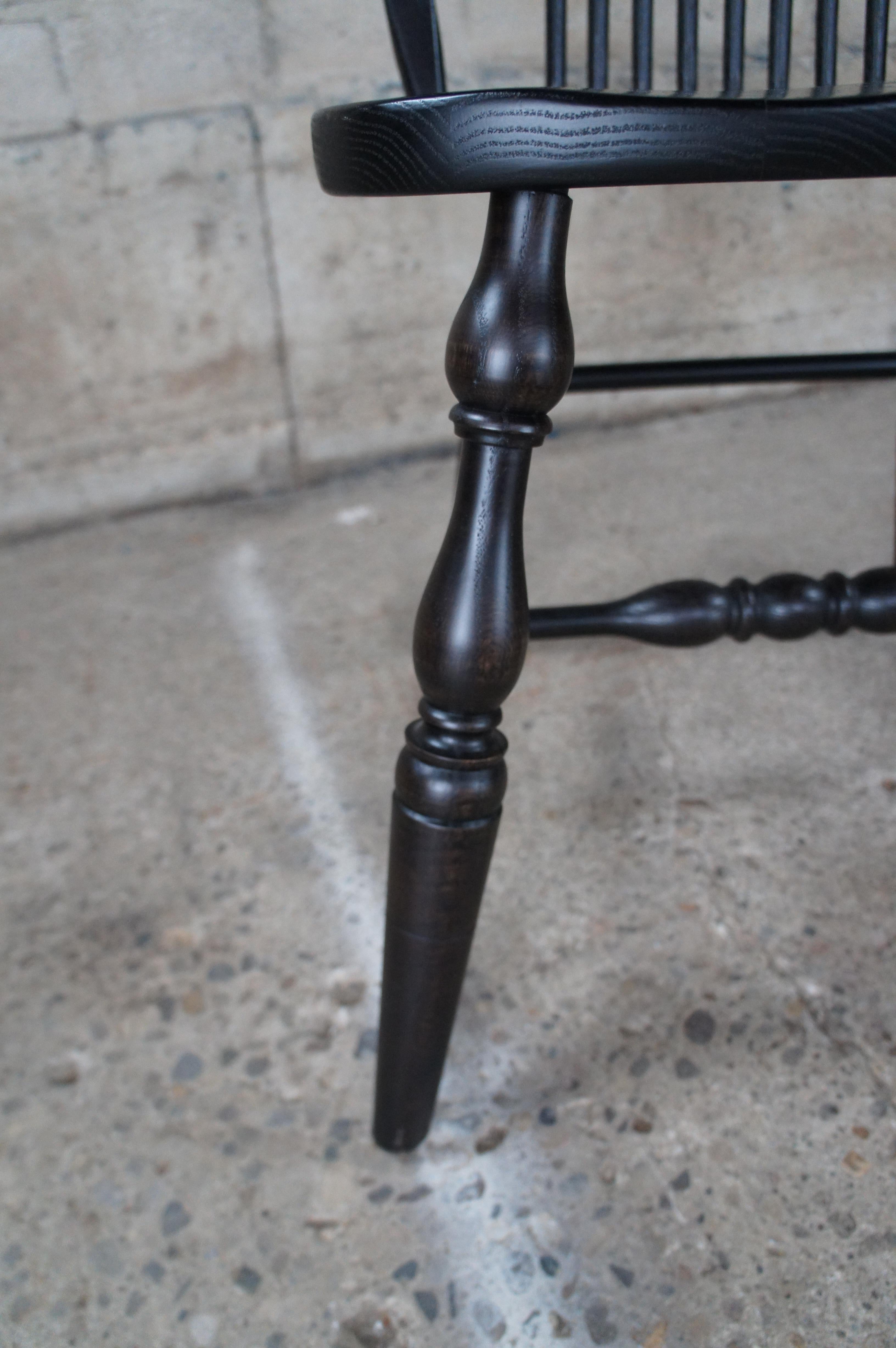 5 Vintage Windsor Country Farmhouse Black Oak Bentwood Slat Dining Chairs For Sale 7
