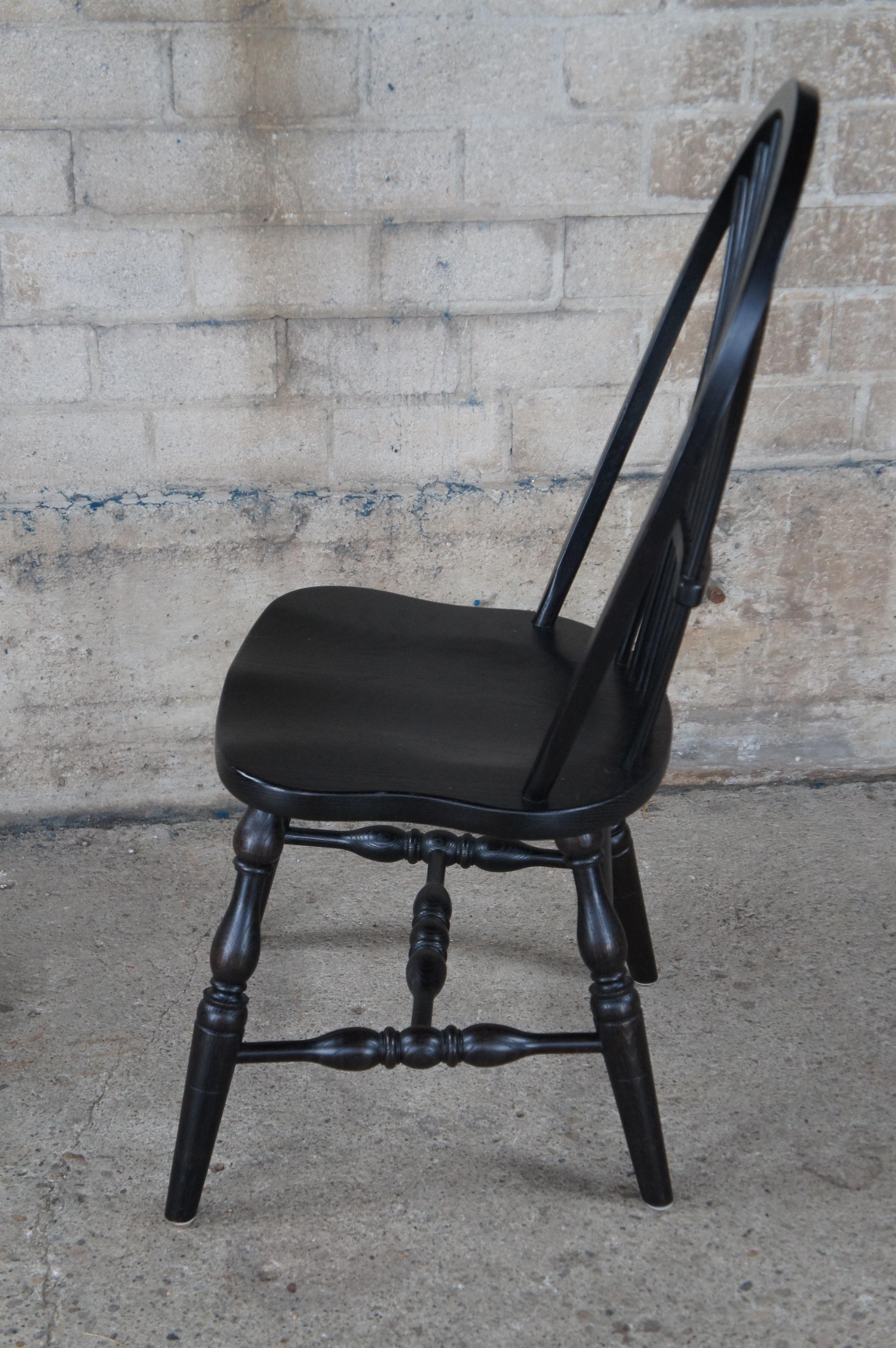 5 Vintage Windsor Country Farmhouse Black Oak Bentwood Slat Dining Chairs For Sale 3