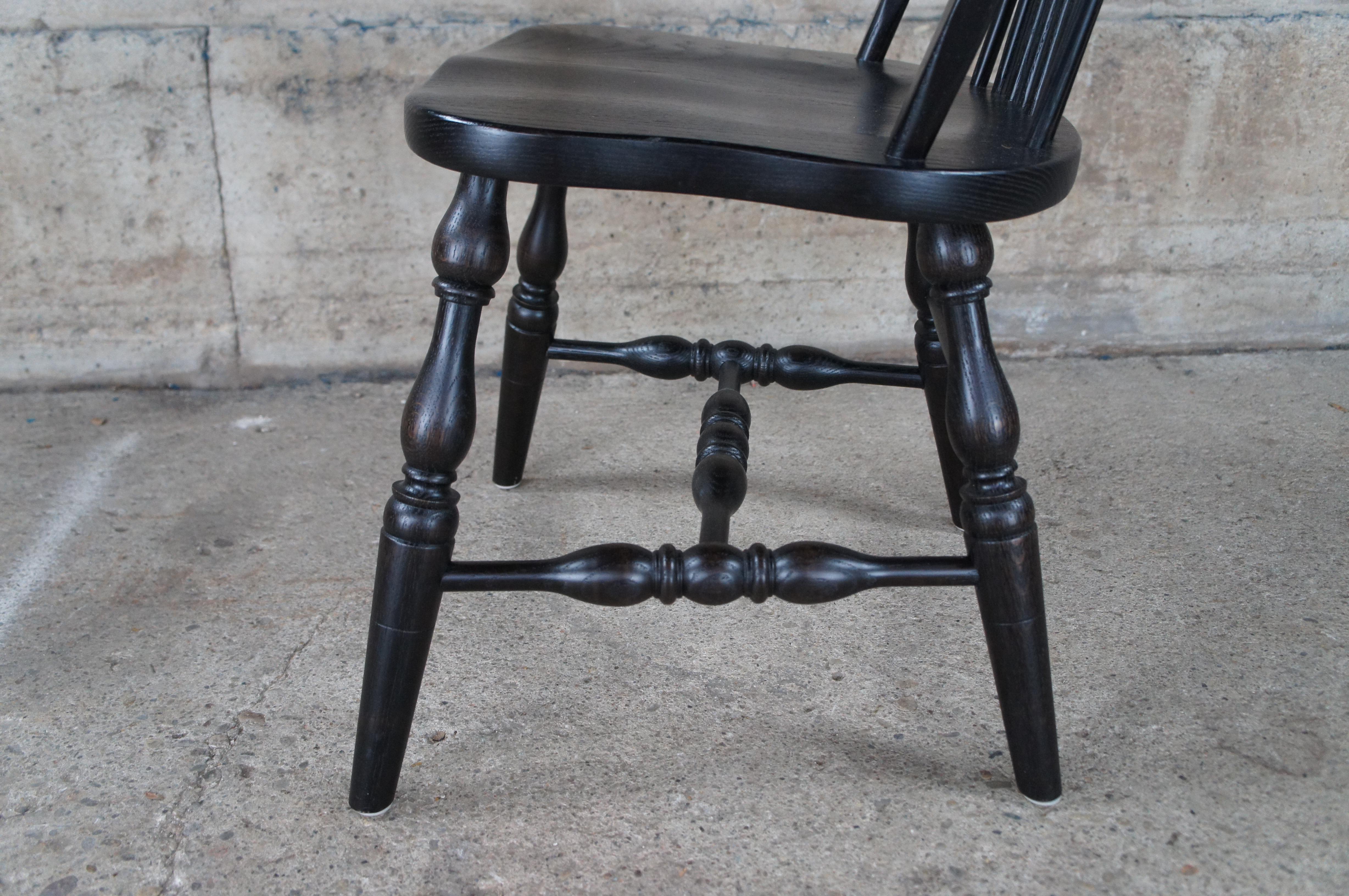 5 Vintage Windsor Country Farmhouse Black Oak Bentwood Slat Dining Chairs For Sale 4