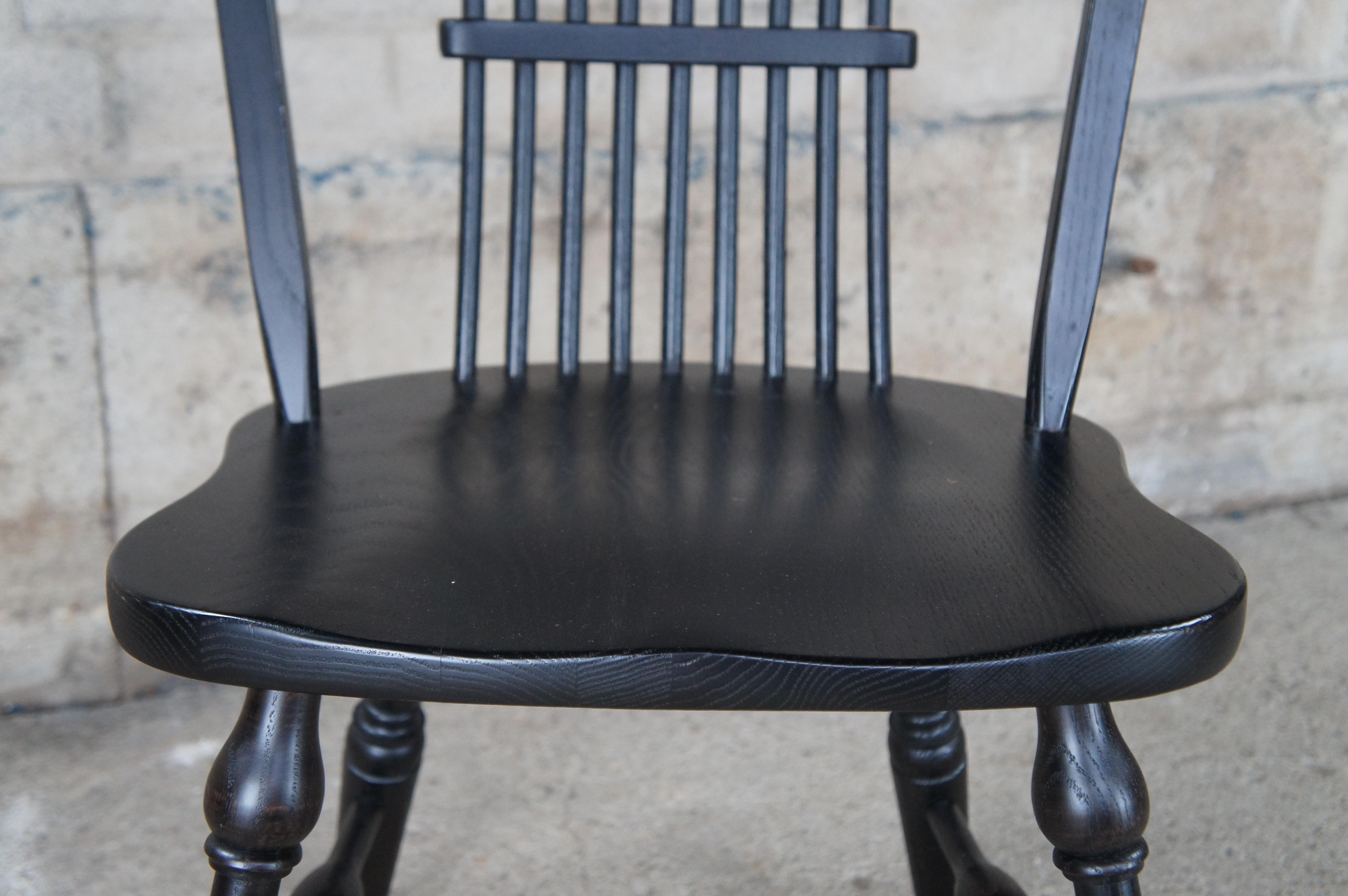 5 Vintage Windsor Country Farmhouse Black Oak Bentwood Slat Dining Chairs For Sale 5