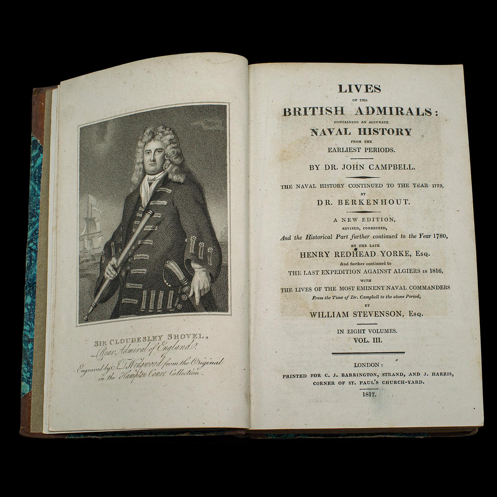 5 Vols, Antique Books, Lives of the British Admirals, anglais, géorgien, 1817 Bon état - En vente à Hele, Devon, GB