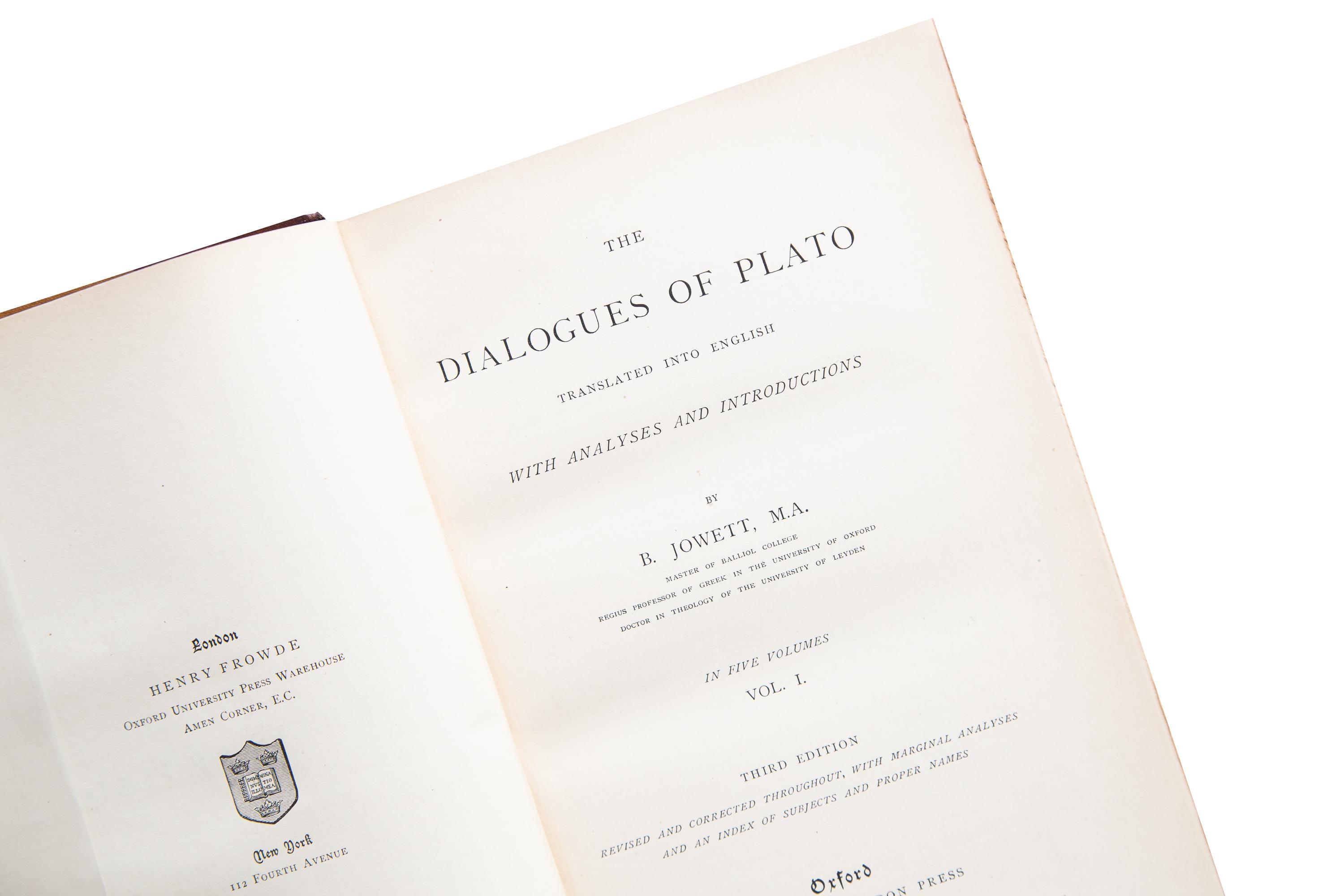 English 5 Volumes. Plato & B. Jowett, The Dialogues of Plato.