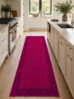 5x13 Ft Vintage Turkish Redyed Fuchsia Pink Runner Rug for Hallway. Kitchen Rug