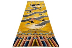 5 x 14 Antiker chinesischer Teppich - kaiserlicher gelber Woll-Läufer mit fünfklauigem Drachen