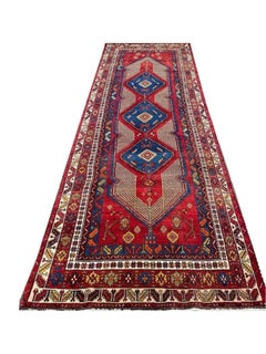 5 x 14 Hand-Knotted Old Heriz Runner Rug – Wool, Bold Medallion Desi