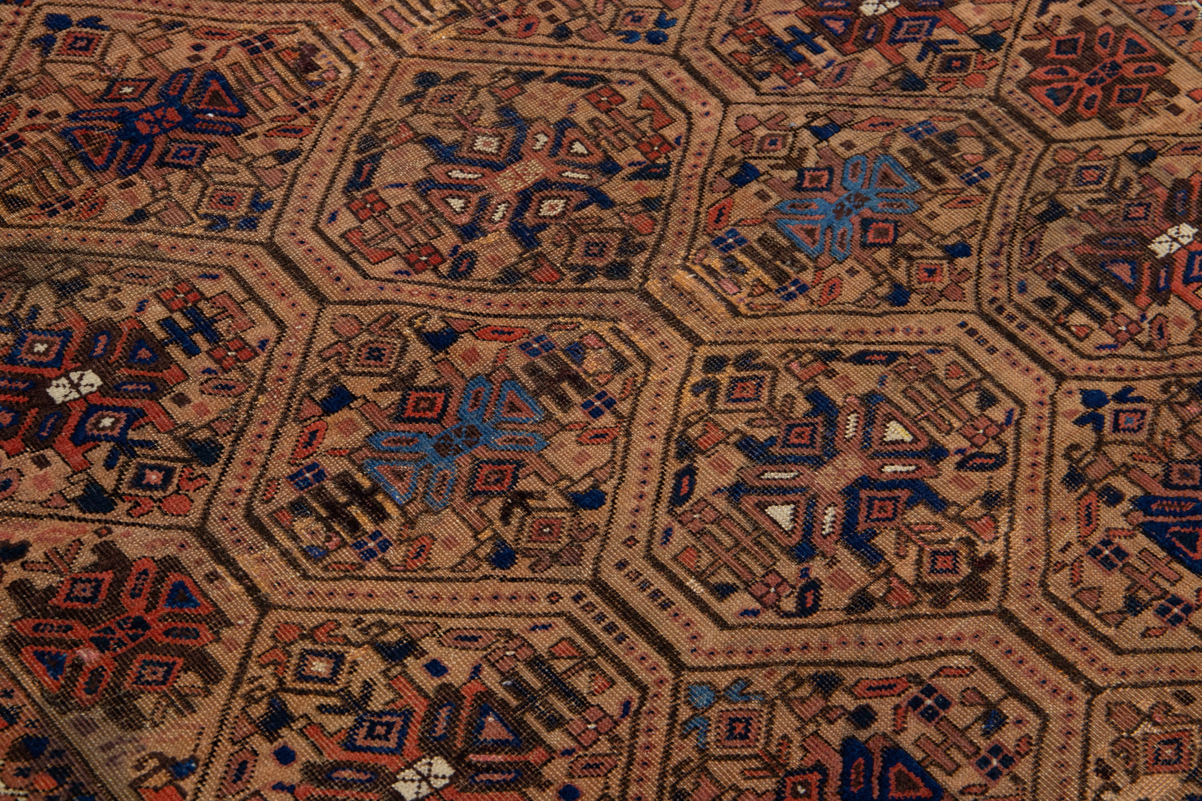 5 x 6 Antiker Malayer Persischer Brauner Wollteppich mit Geometrischem Design (Handgeknüpft) im Angebot