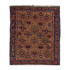 5 x 6 Antique Malayer Persian Brown Wool Rug with Geometric Design (Tapis de laine perse à motifs géométriques)