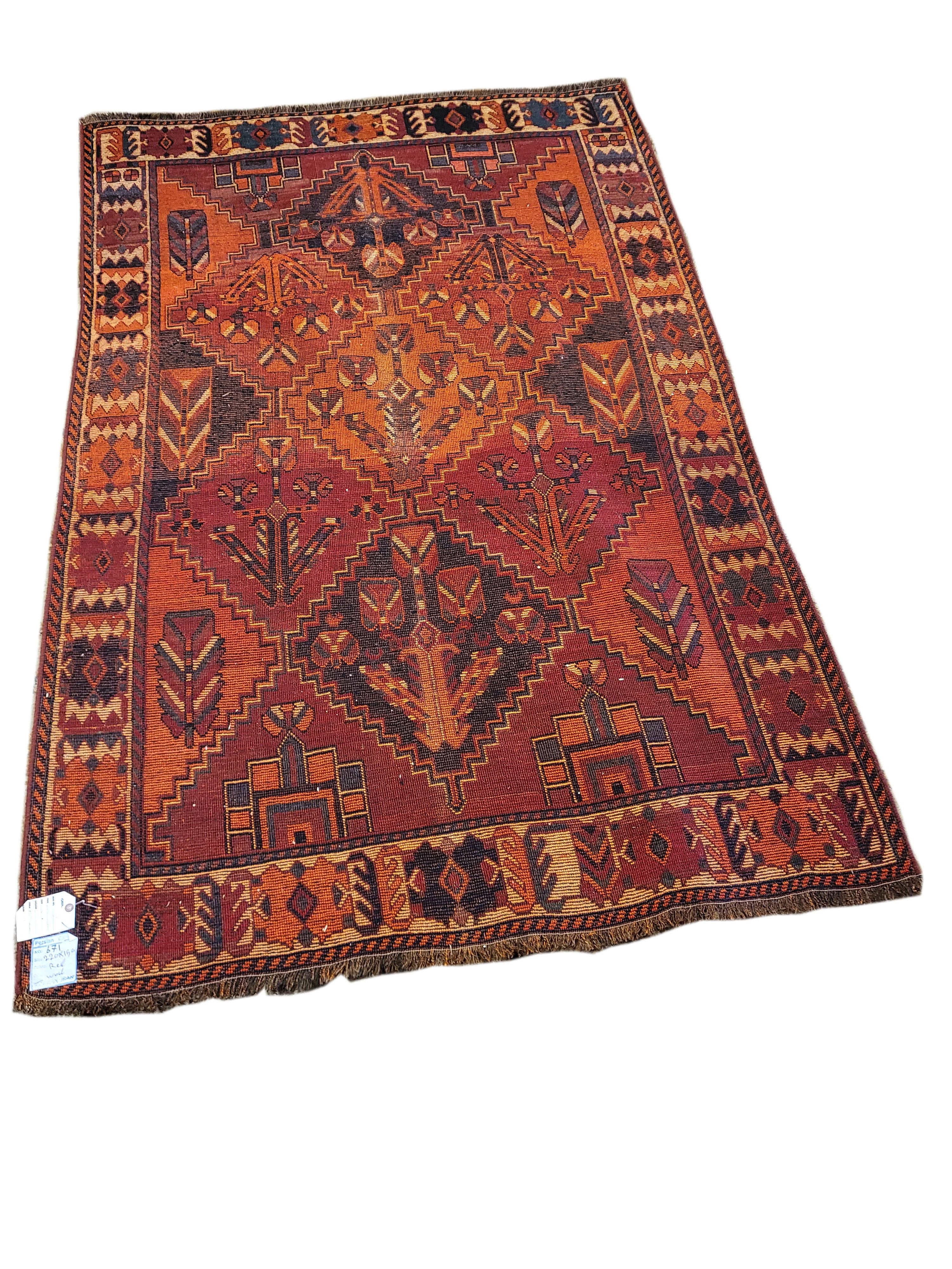 Hand-Knotted 5' x 7' Antique Persian Lori- rare all over design For Sale