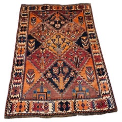 5
 x 7
 Antique Persian Lori- Geometric All-Over Design - Orange, Rust, Navy