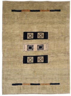 5' x 7' Gabbeh Style Hand-Knotted Wool Rug – Modern Minimalist Turkish Area Rug