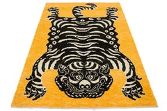5 x 7 Hand Knotted Contemporary Wool Rug In Goldenrod Color with a Tiger Design