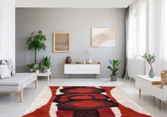 Mid Century Scandinavian Style Rya Area Shag Rug in Abstract Modern Design