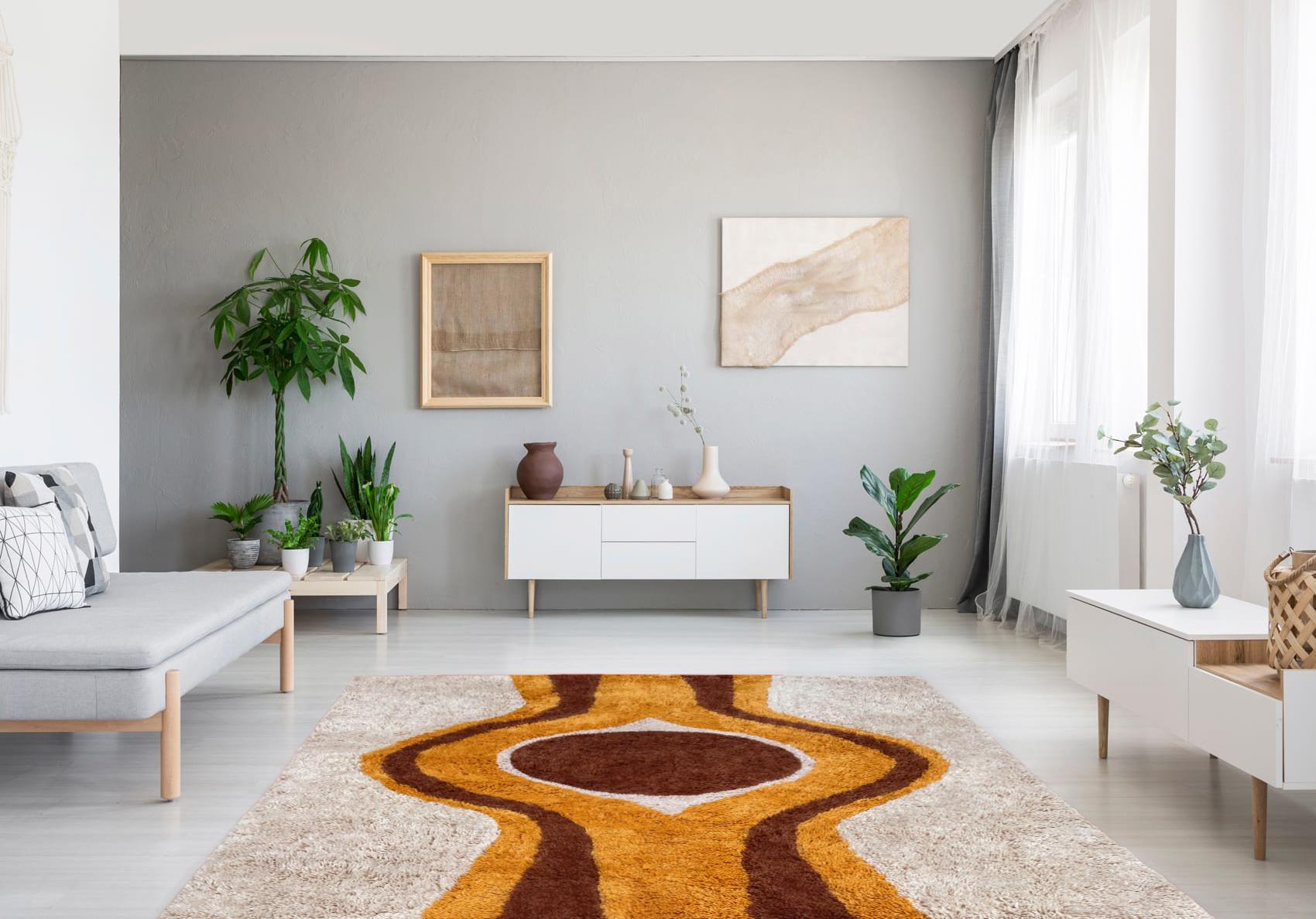 Rya-Teppich im schwedischen Mid-Century-Stil mit modernem Design (21. Jahrhundert und zeitgenössisch) im Angebot
